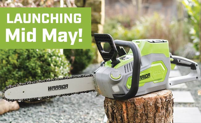 Cordless Chainsaw resting on tree stump