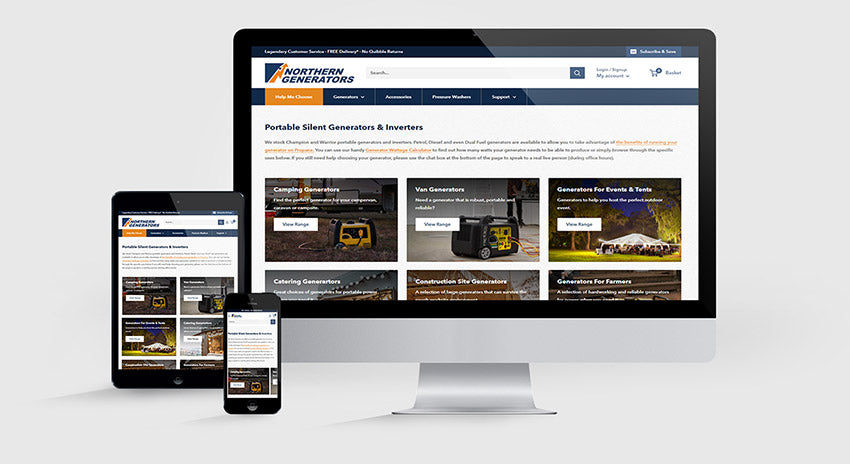 New Northern Generators Website displayed on Computer, Tablet and phone