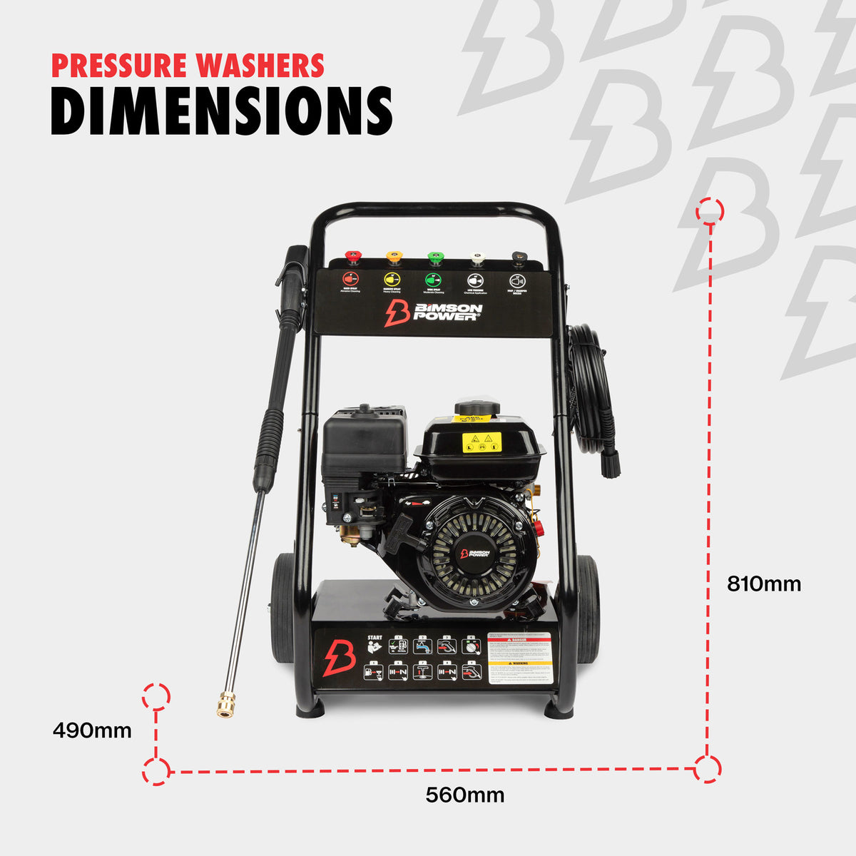 Bimson Power Petrol Pressure Washer 200 Bar (2900 PSI) 9 LPM - 8m hose
