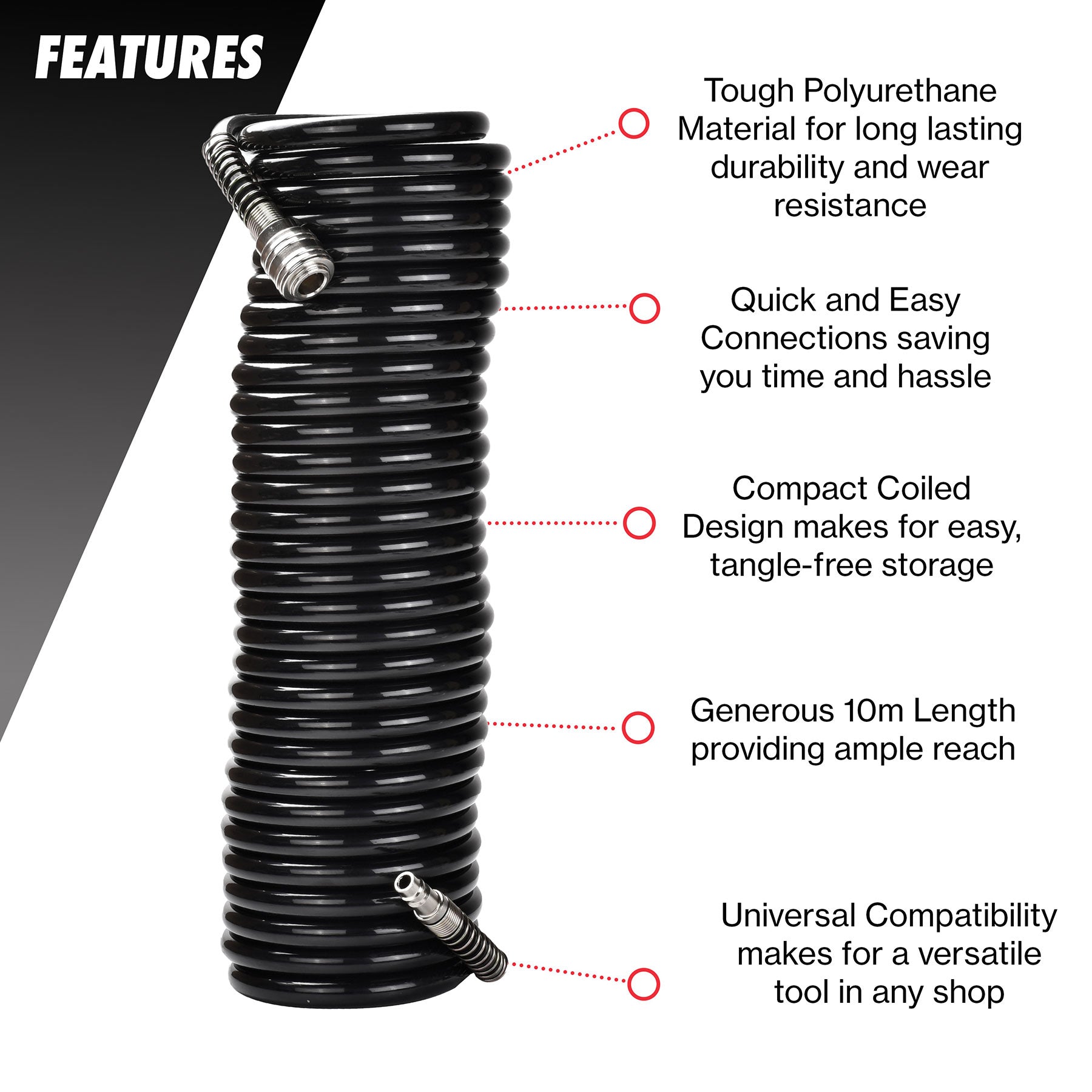 10m Coiled Air Hose 1/4 BSP