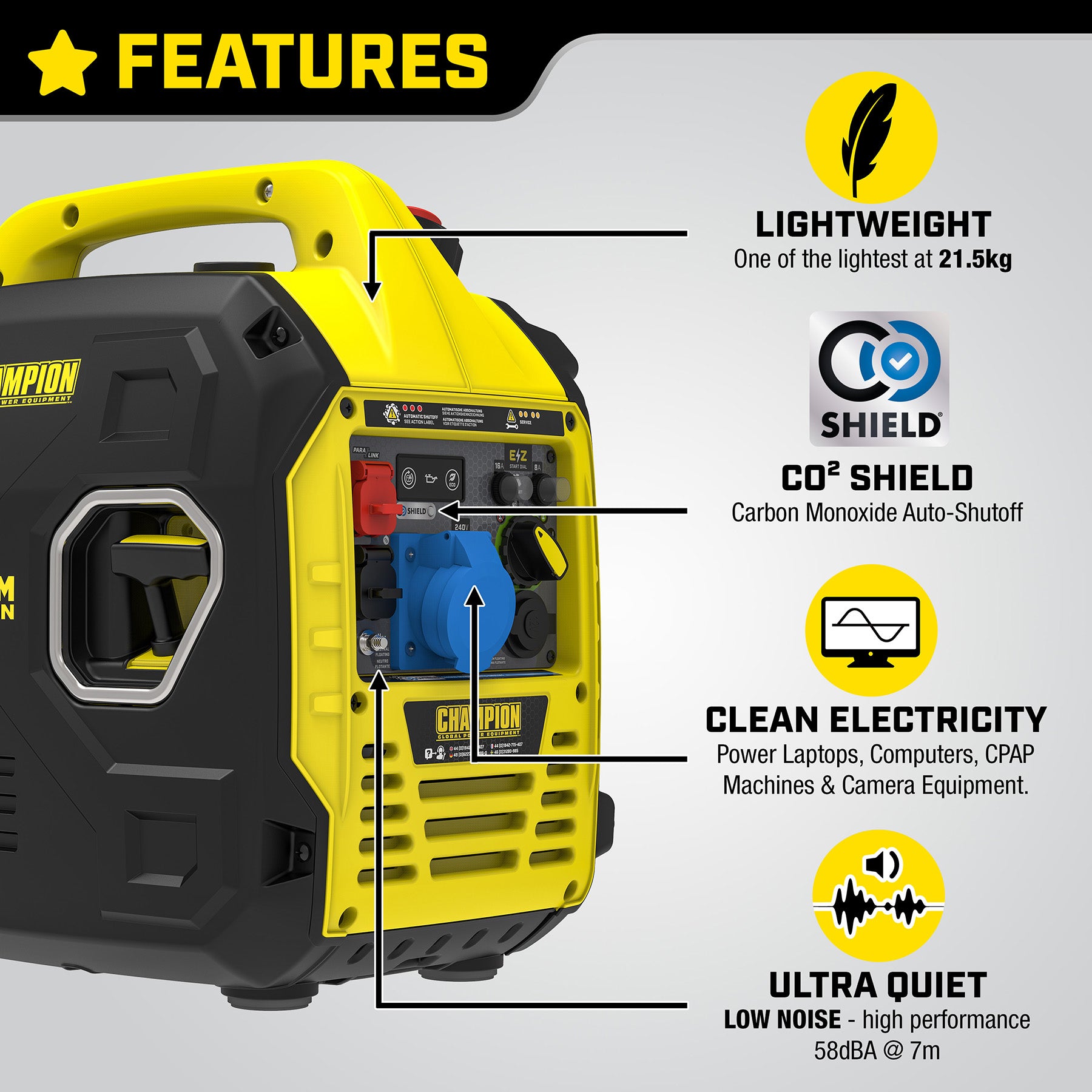 Champion 3000 Watt "Atom Fusion" Petrol Inverter Generator