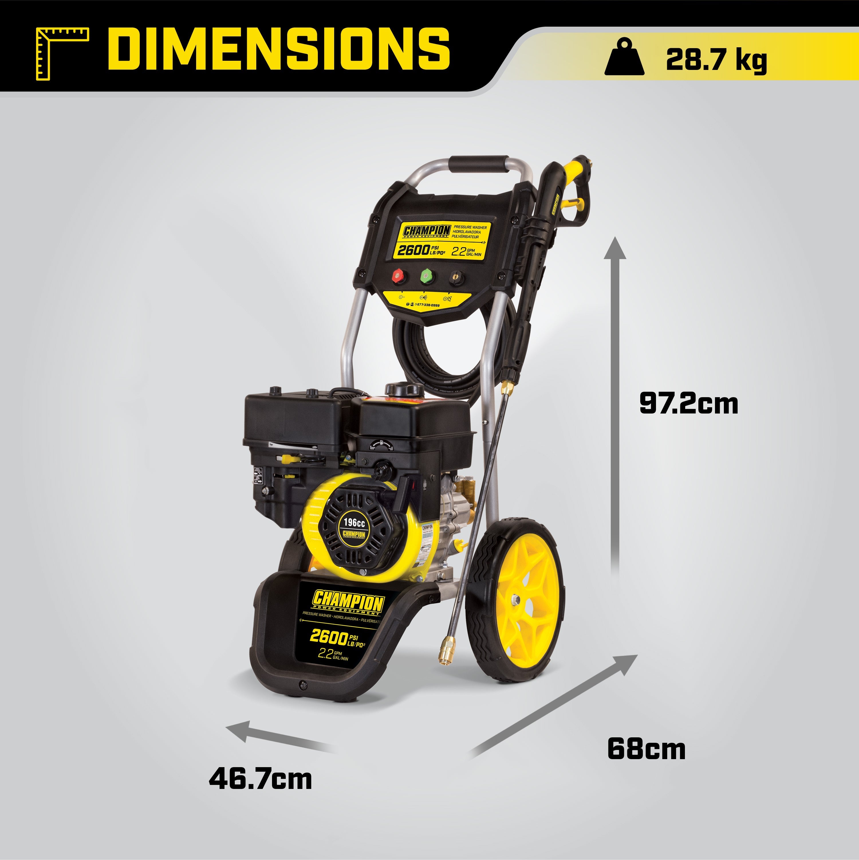 Champion Petrol Pressure Washer 179 Bar (2600 PSI) 8.3 LPM - Bimson Power