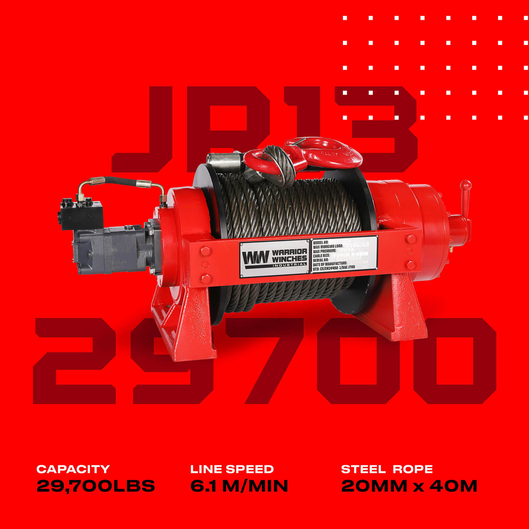 JR 13 Tonne Industrial Hydraulic Winch