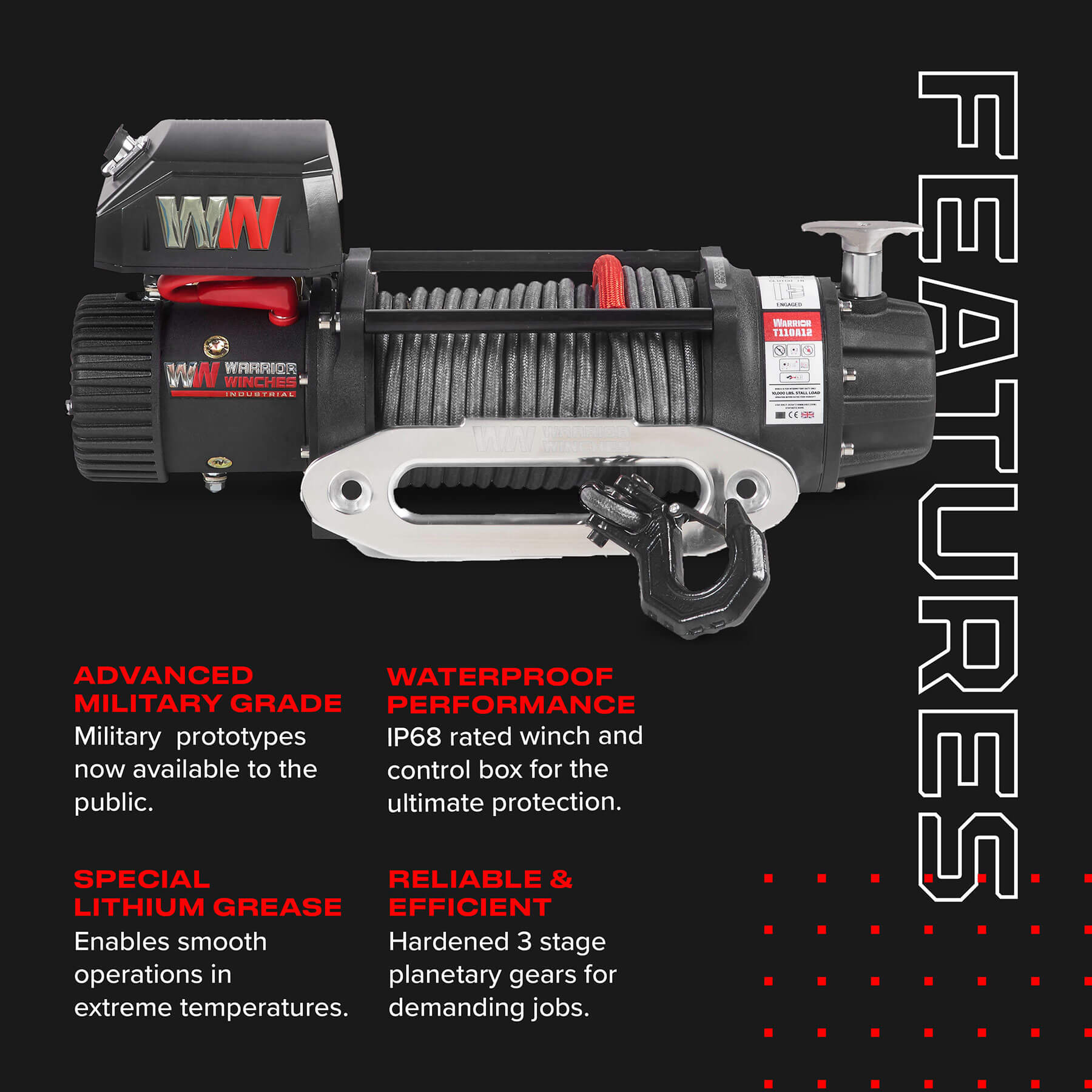 T1000 10000lb Electric Winch - 12v Synthetic Rope - Bimson Power