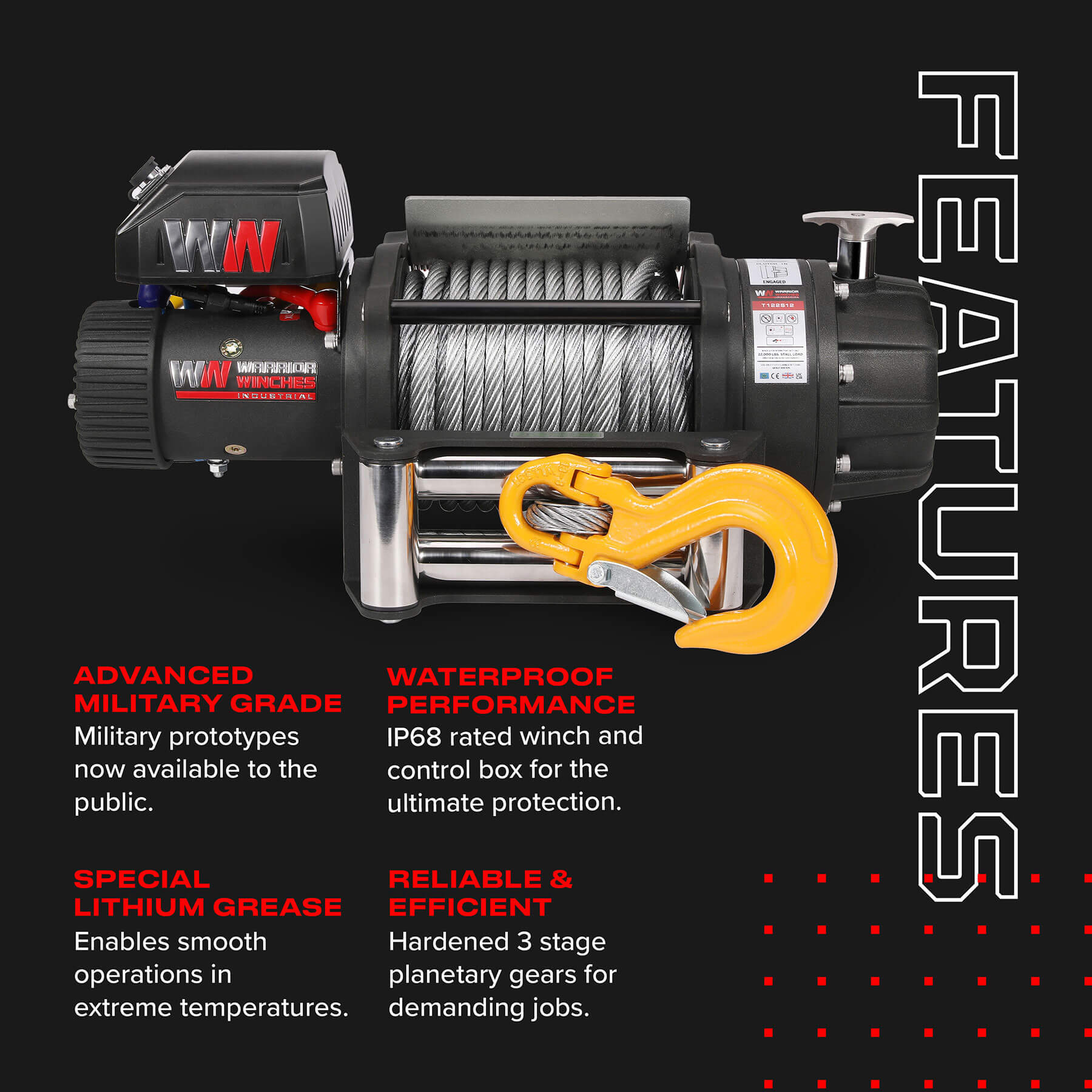 T1000 22000lb Electric Winch - 12v Steel Rope - Bimson Power