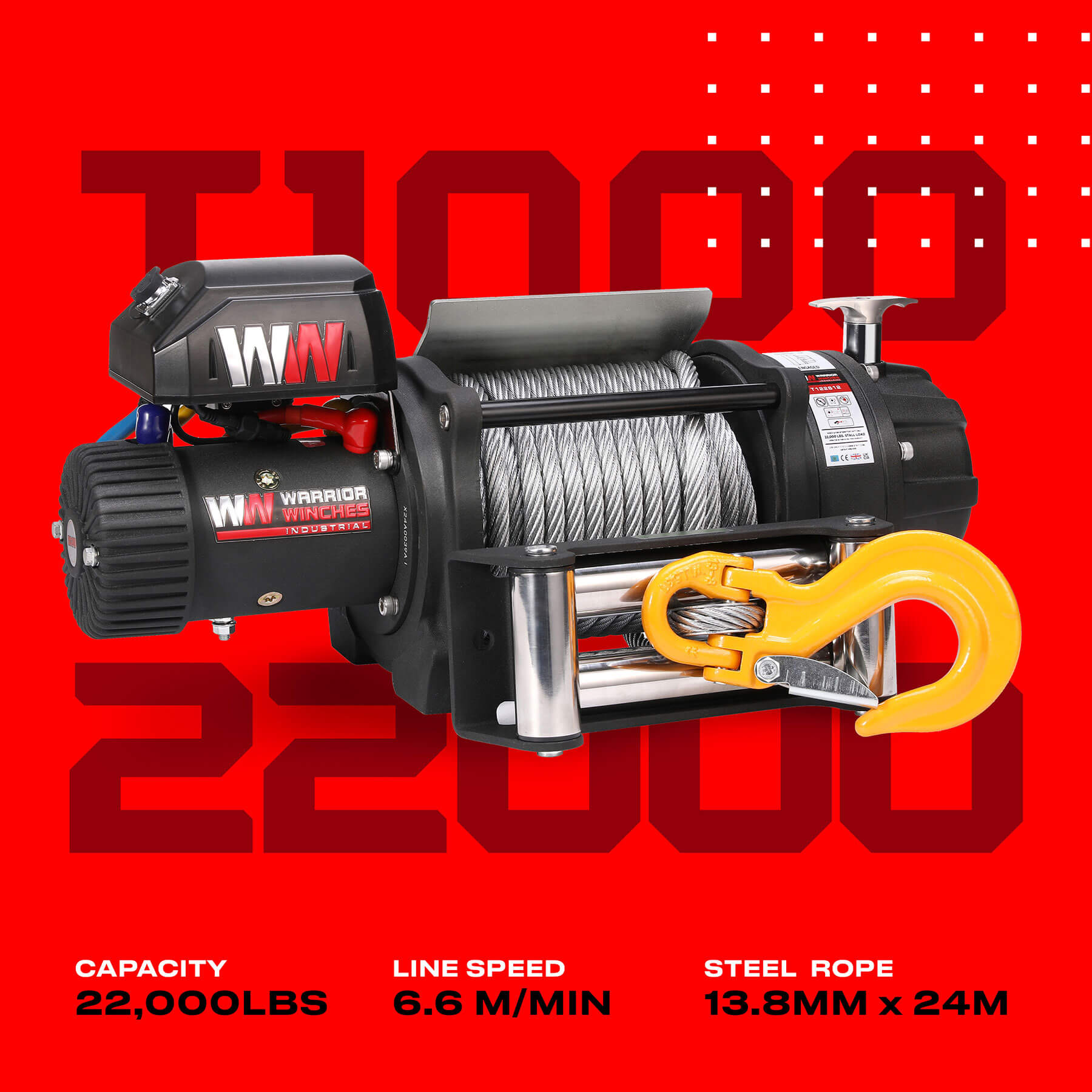 T1000 22000lb Electric Winch - 12v Steel Rope - Bimson Power