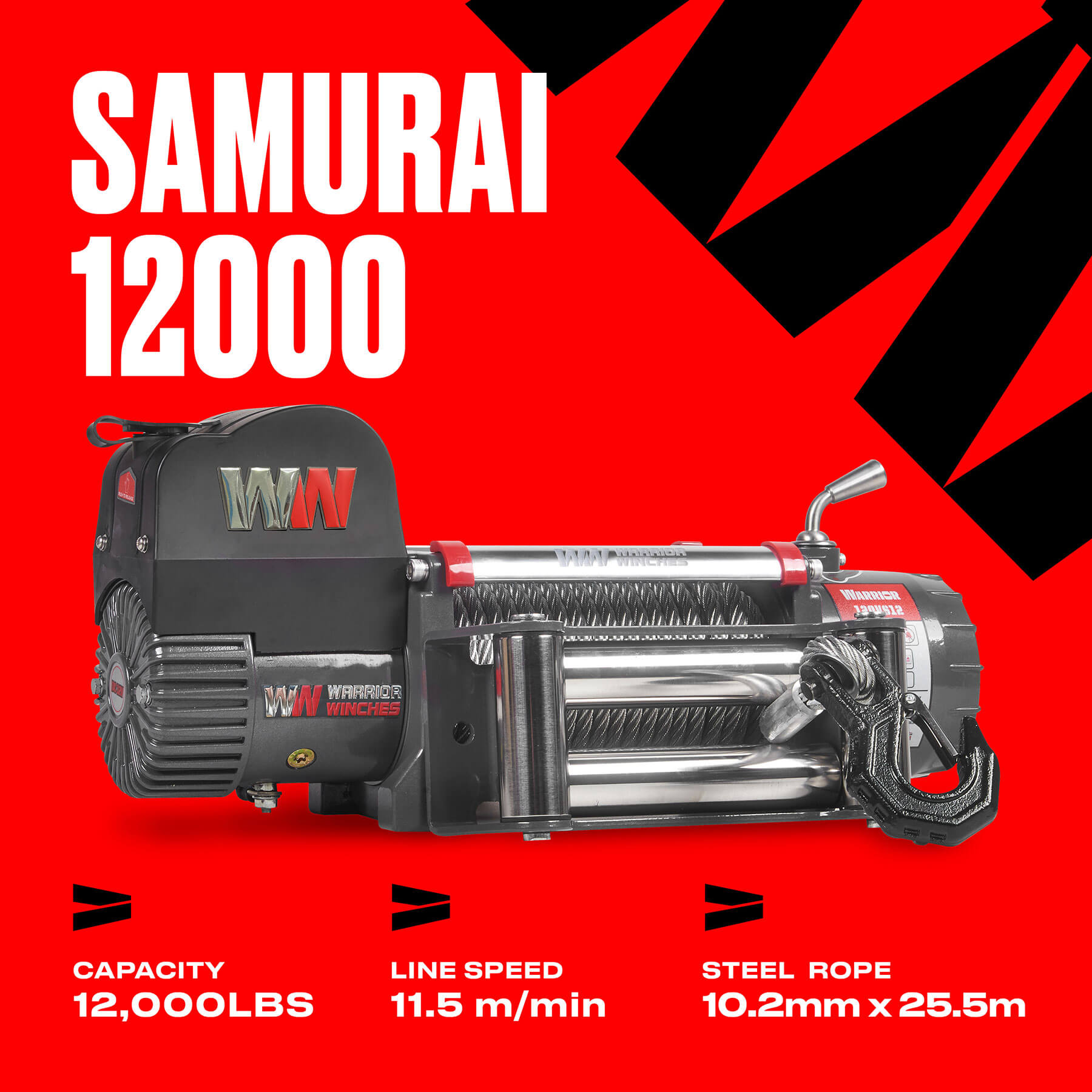 Samurai 12000 Electric Winch - 24v Steel Rope - Bimson Power