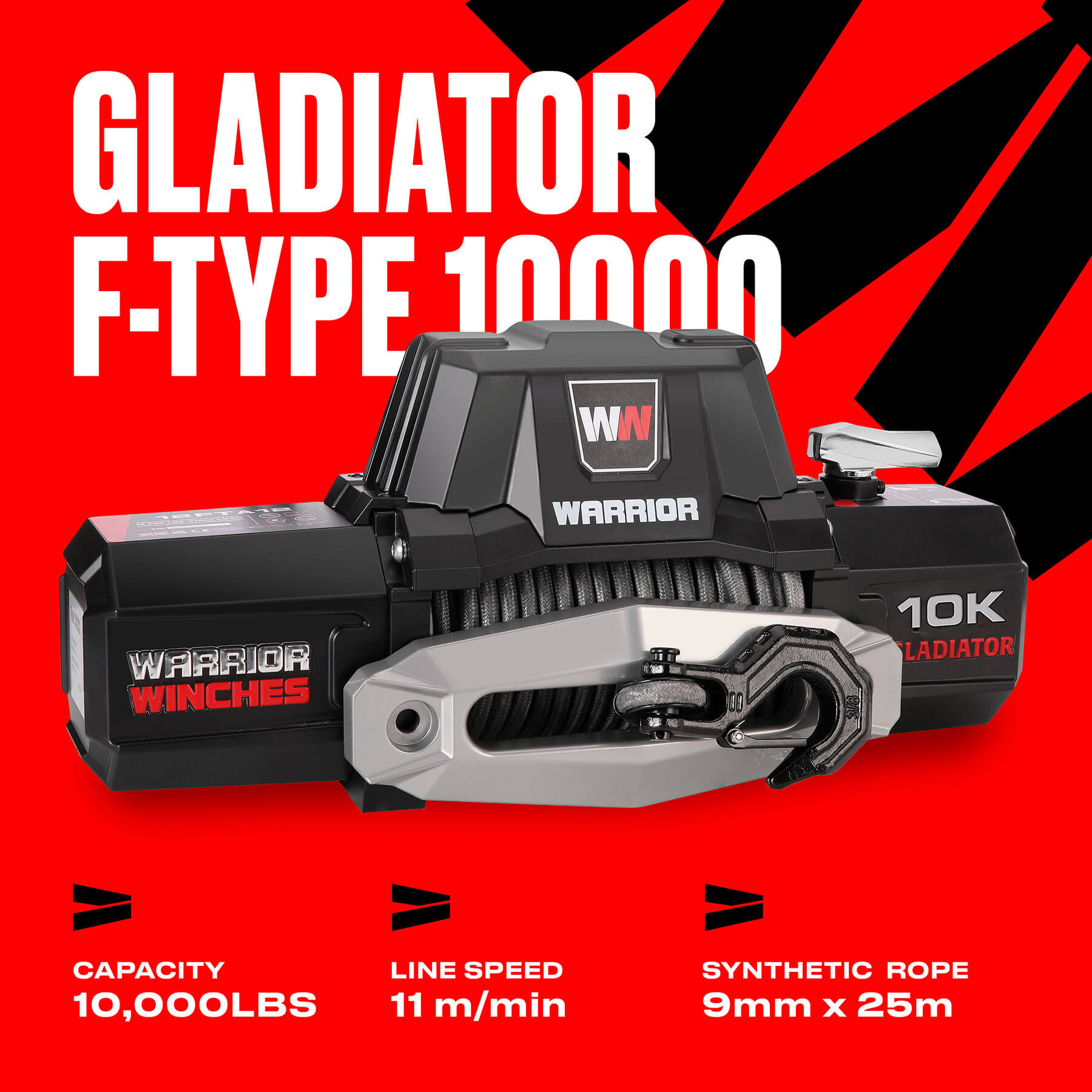Gladiator F-Type 10000 Electric Winch - 12v Synthetic Rope - Bimson Power