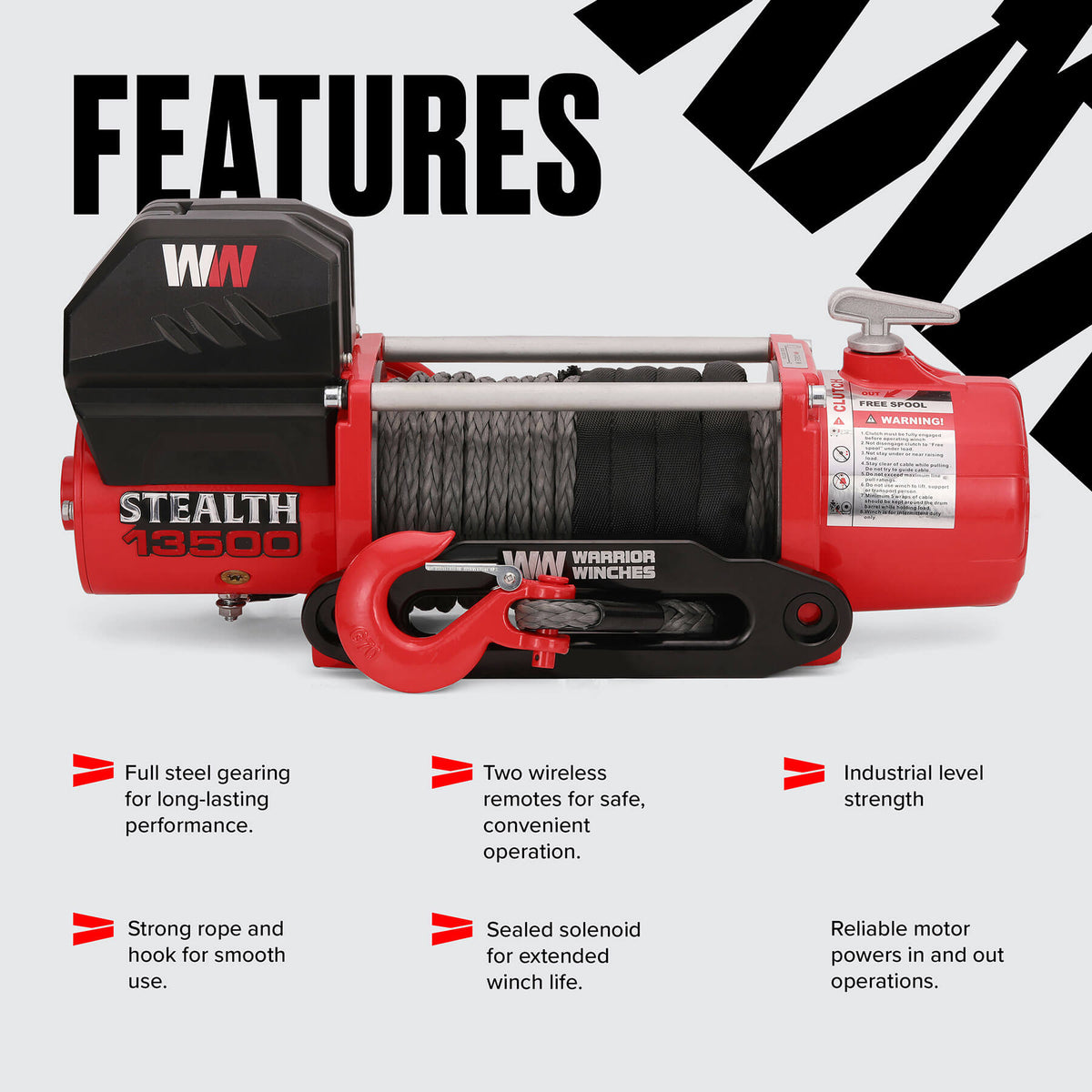 Stealth 13500lb Winch - 12v Synthetic Rope