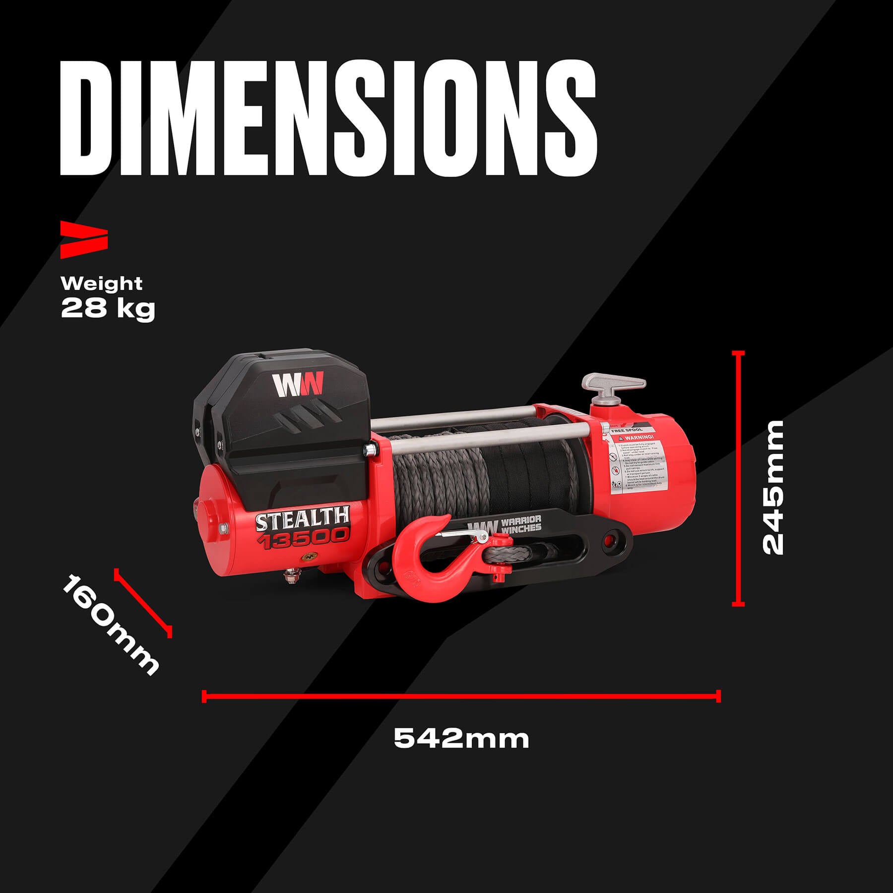 Stealth 13500lb Winch - 12v Synthetic Rope