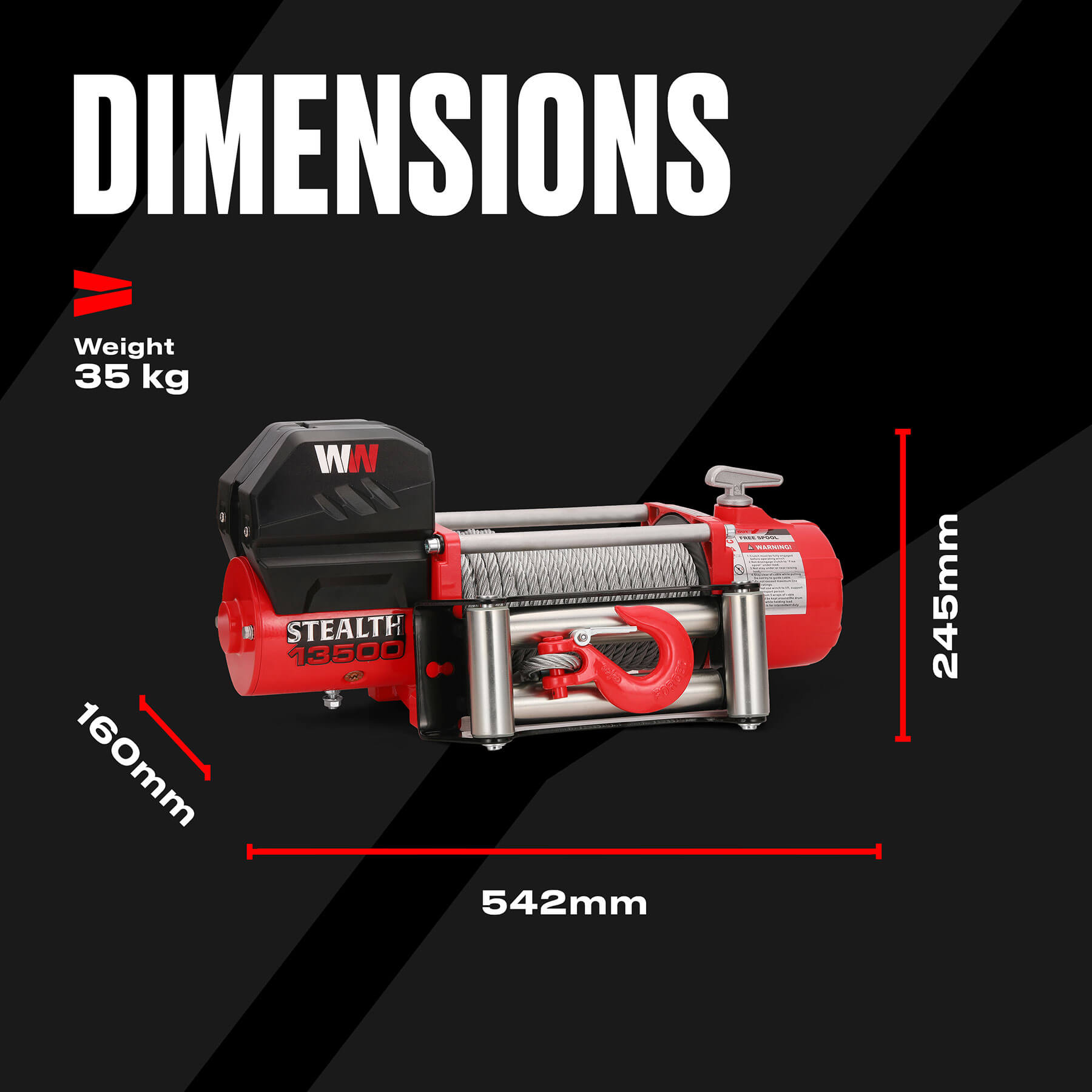 Stealth 13500lb Winch - 12v Steel Rope