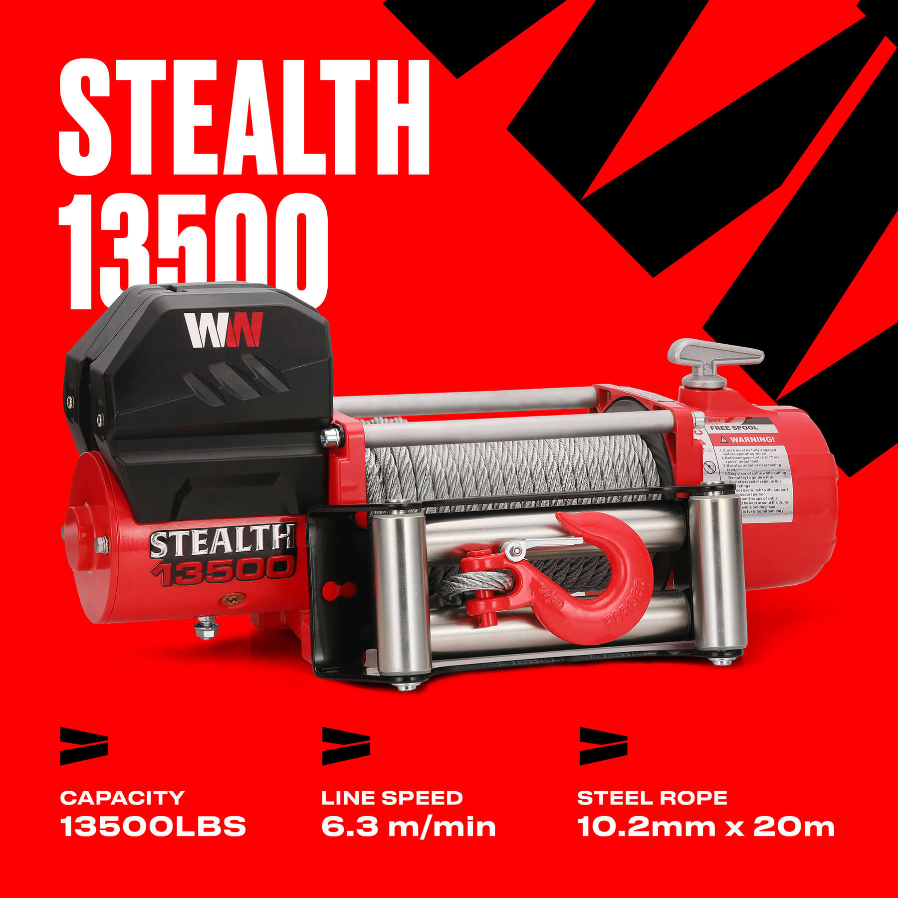 Stealth 13500lb Winch - 24v Steel Rope - Bimson Power