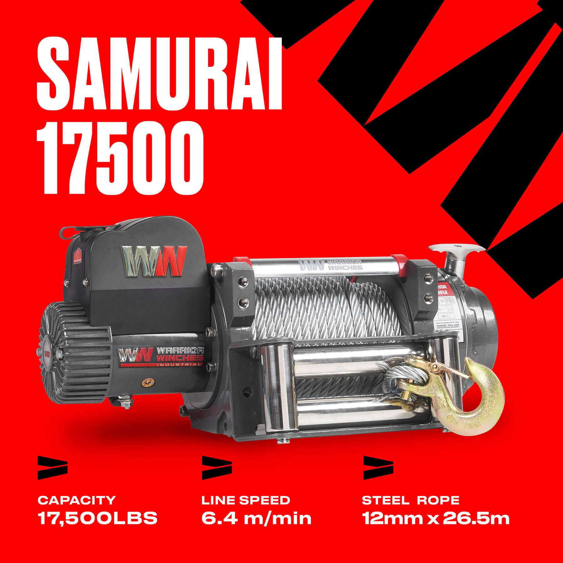 Samurai 17500 Electric Winch - 24v Steel Rope - Bimson Power