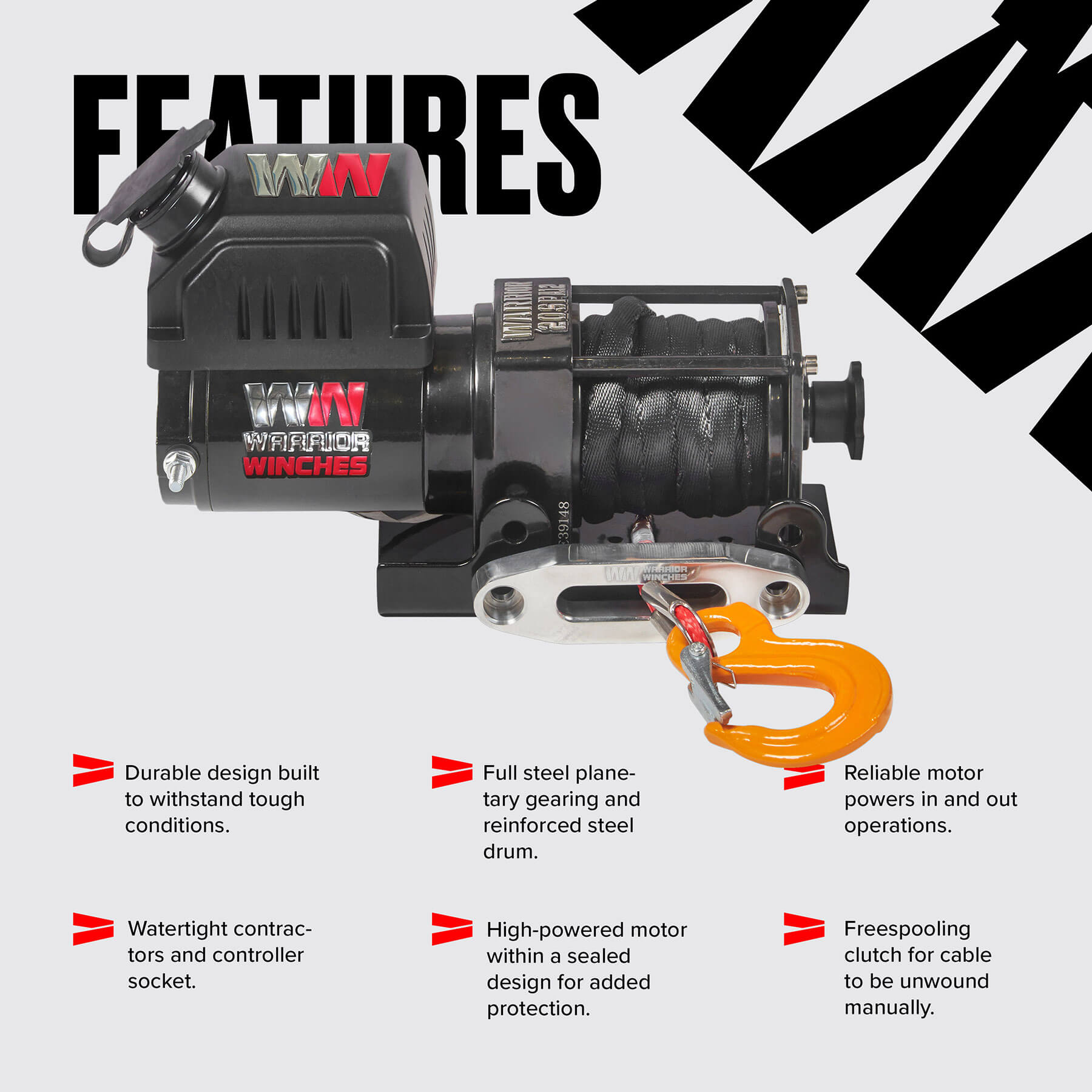 Ninja 2000 Electric Winch - 12v Synthetic Rope - Bimson Power