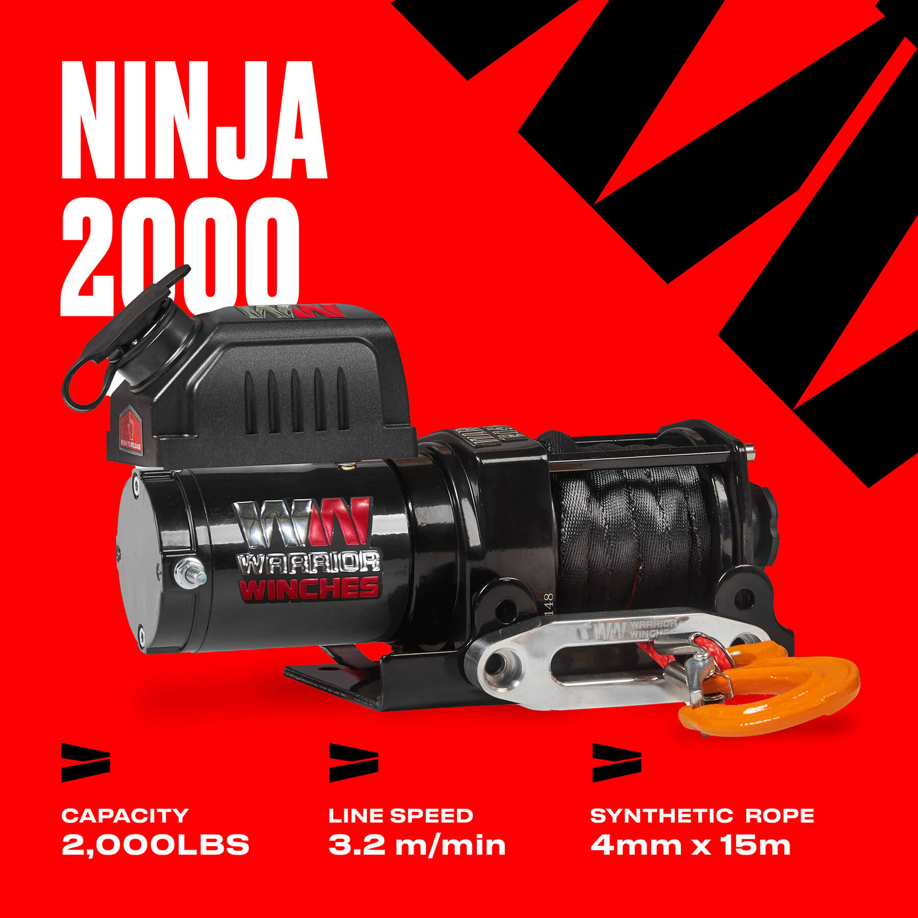 Ninja 2000 Electric Winch - 12v Synthetic Rope - Bimson Power