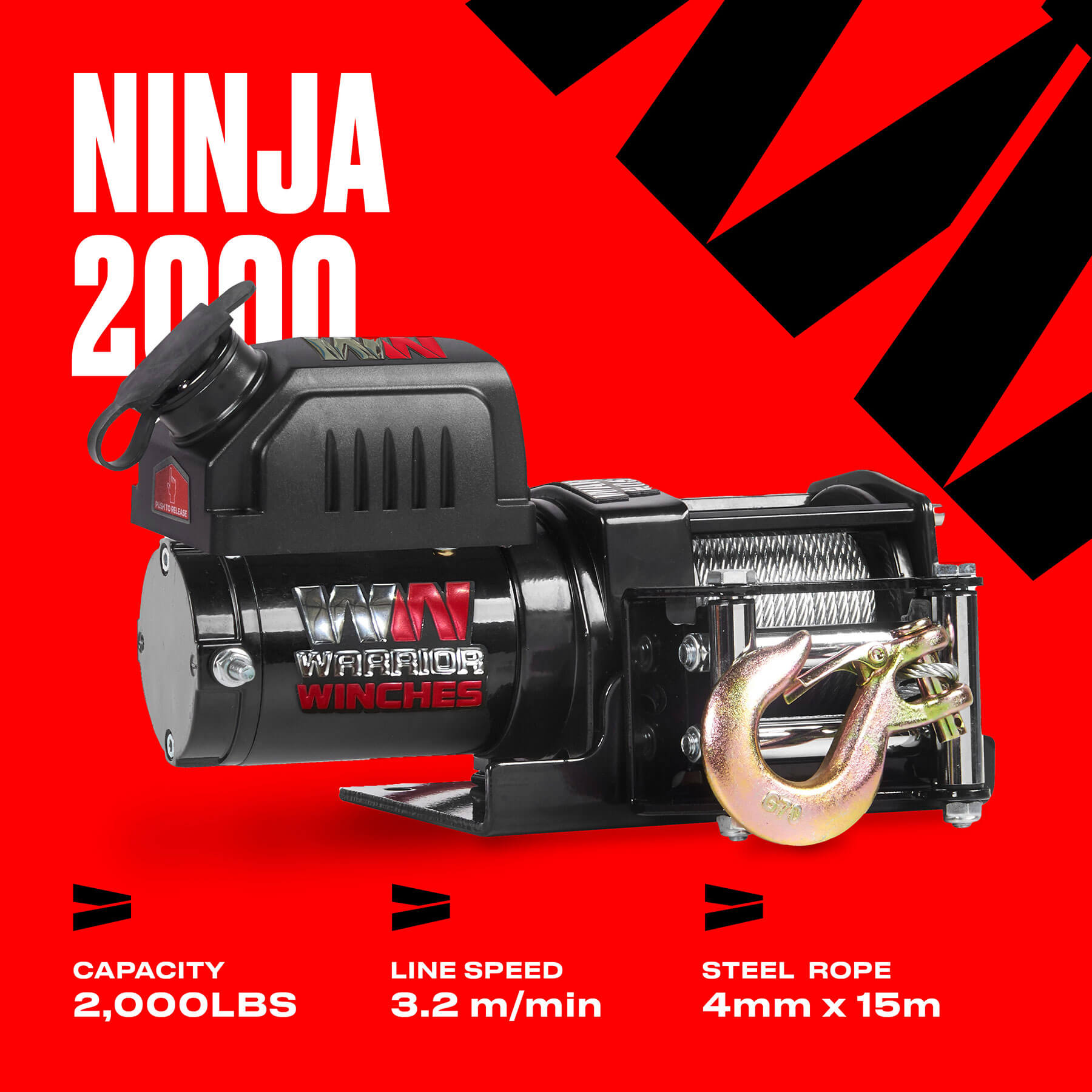 Ninja 2000 Electric Winch - 24v Steel Rope - Bimson Power