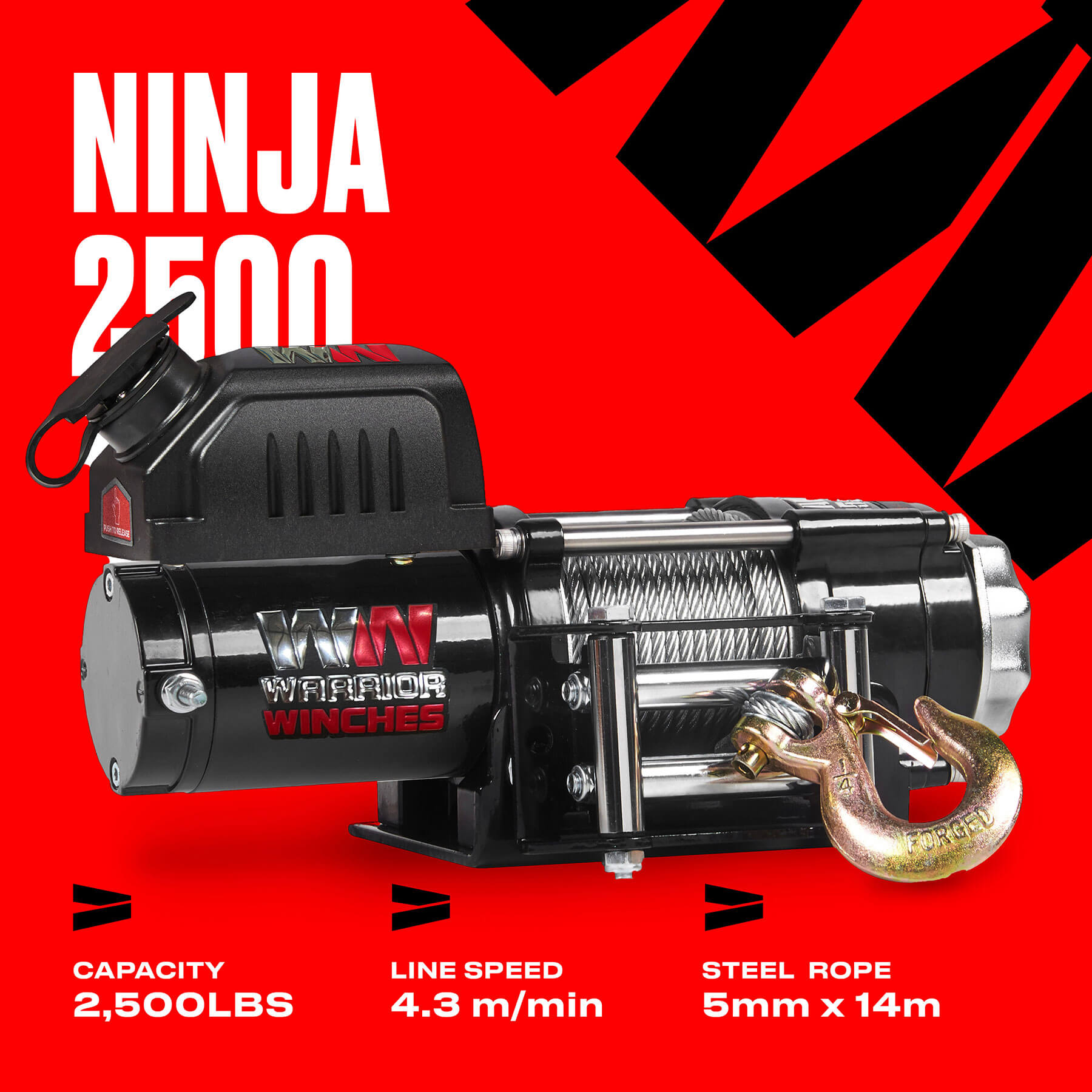 Ninja 2500 Electric Winch - 12v Steel Rope - Bimson Power