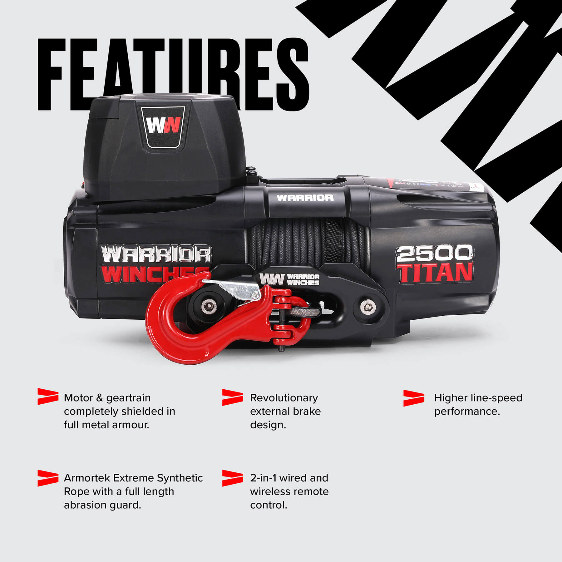 Titan 2500 Electric Winch - 12v Synthetic Rope - Bimson Power