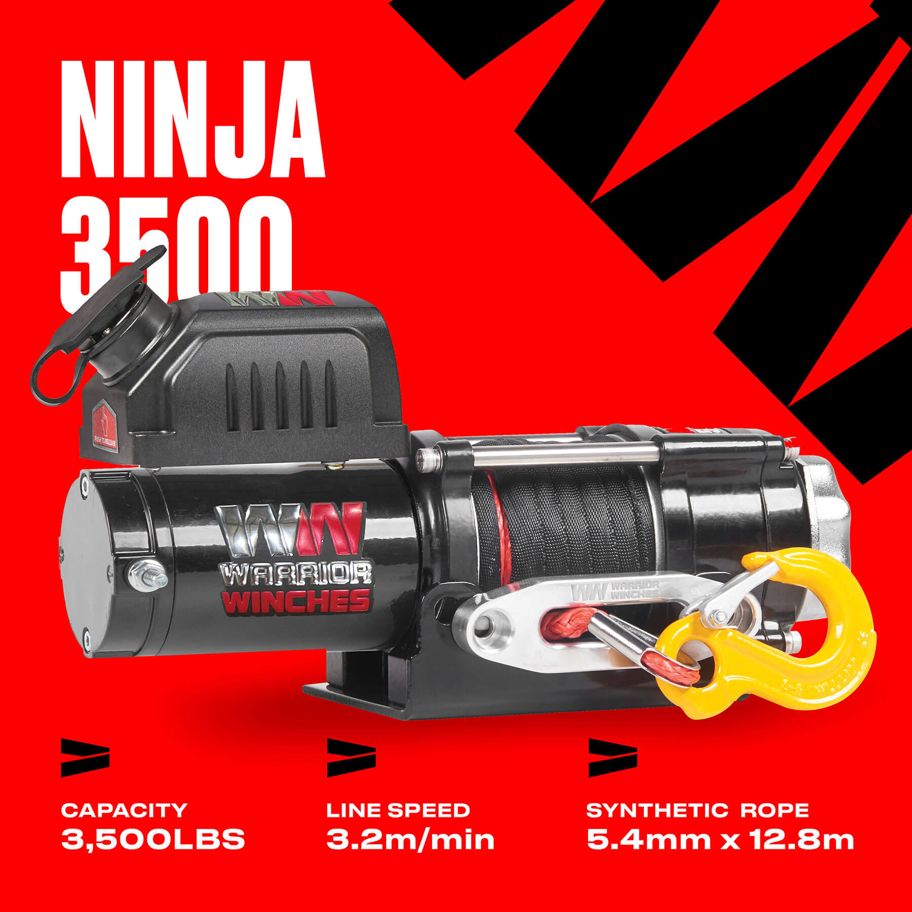 Ninja 3500 Electric Winch - 12v Synthetic Rope