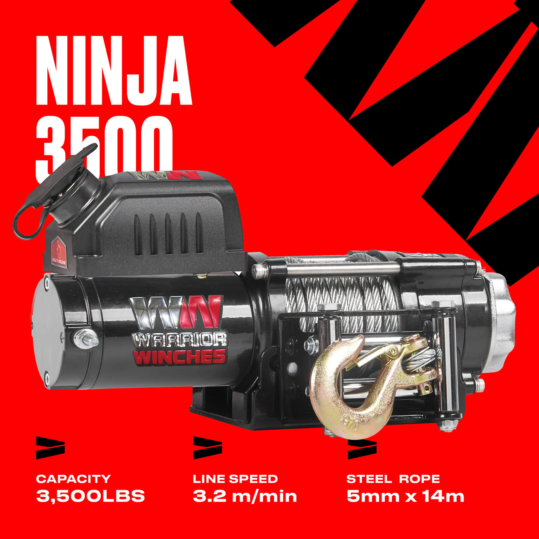 Ninja 3500 Electric Winch - 12v Steel Rope
