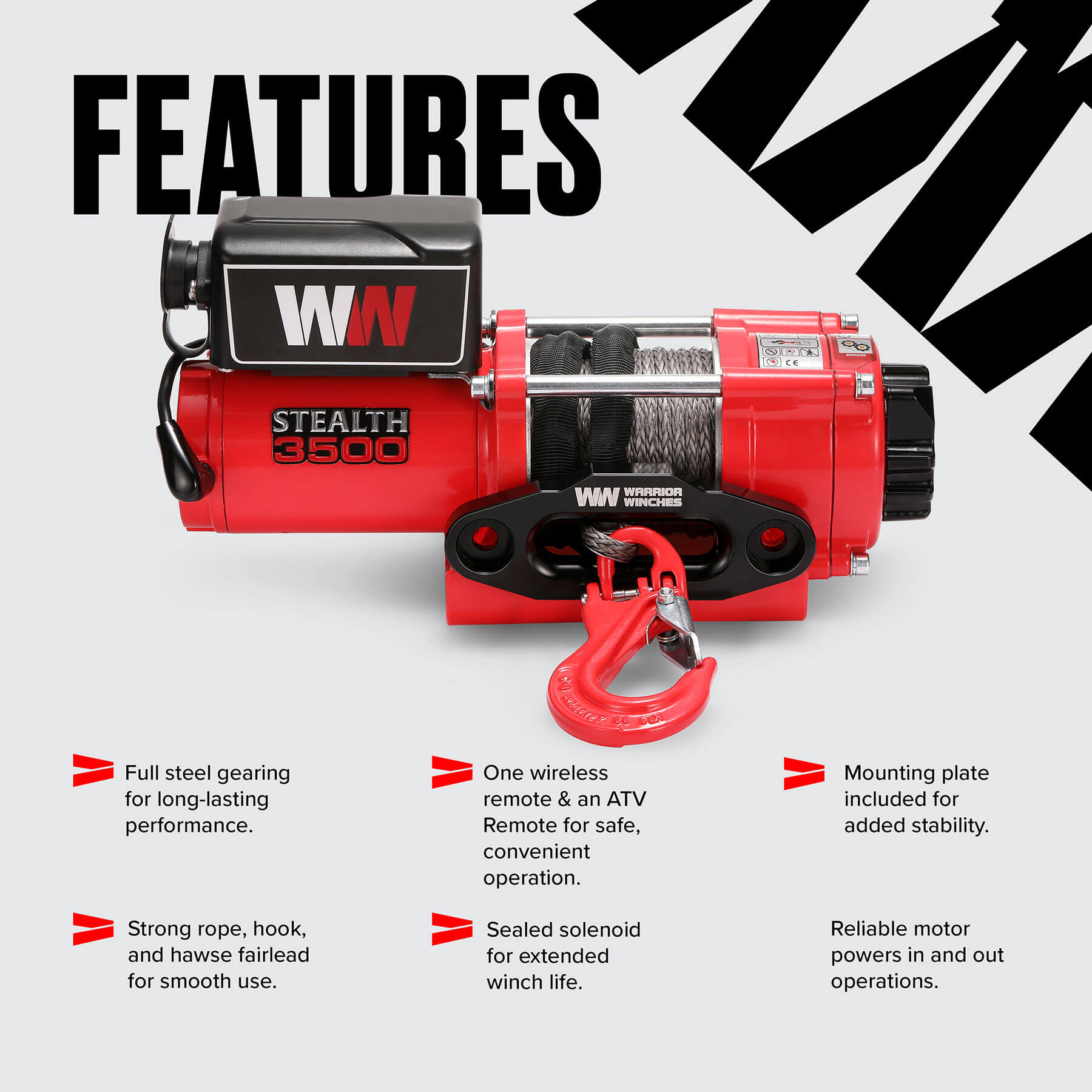 Stealth 3500lb Winch - 12v Synthetic Rope