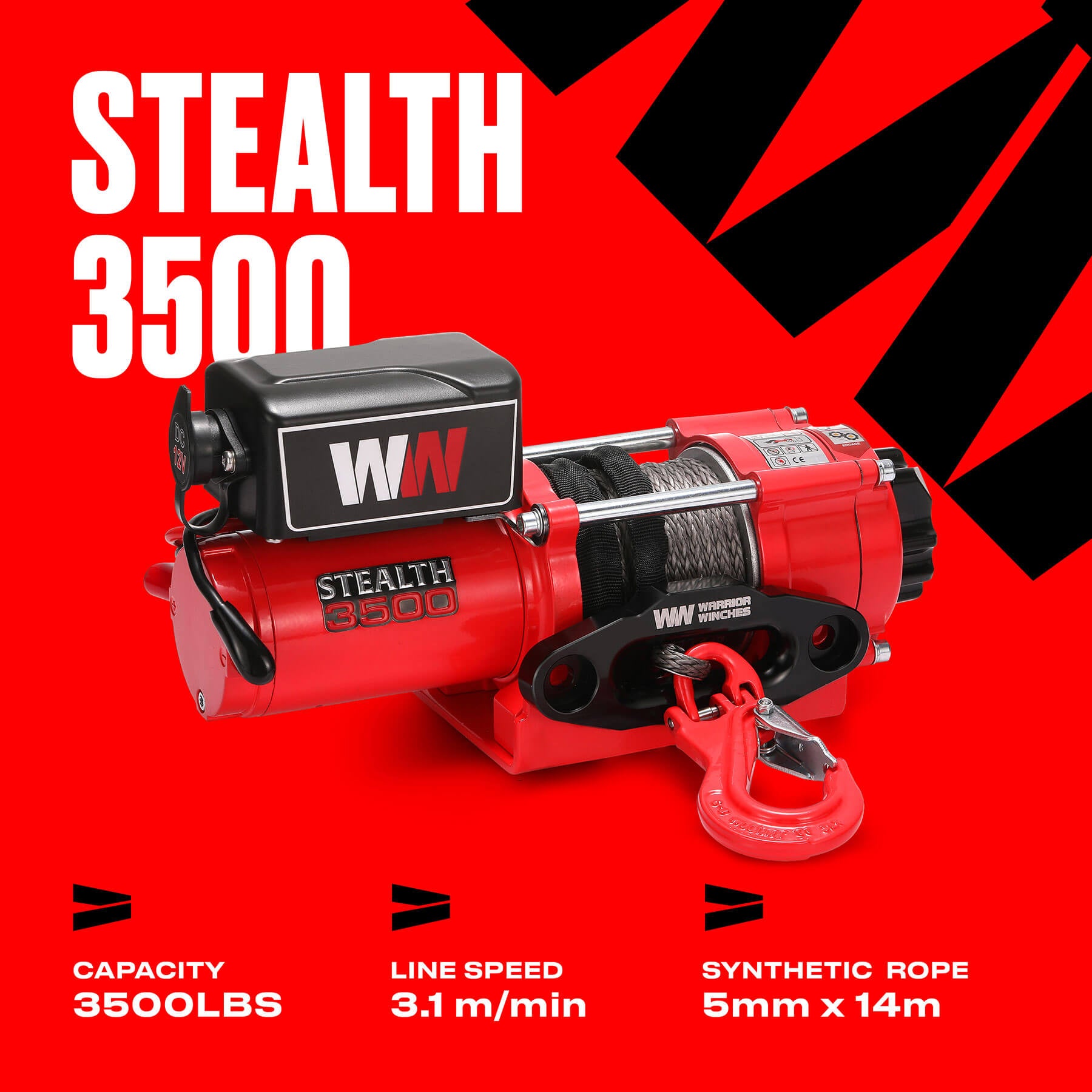 Stealth 3500lb Winch - 12v Synthetic Rope