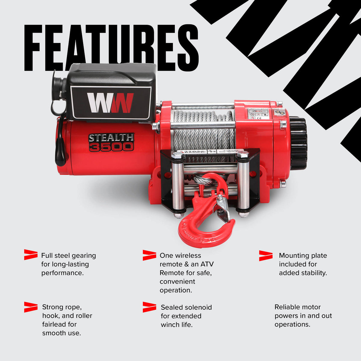 Stealth 3500lb Winch - 12v Steel Rope - Bimson Power