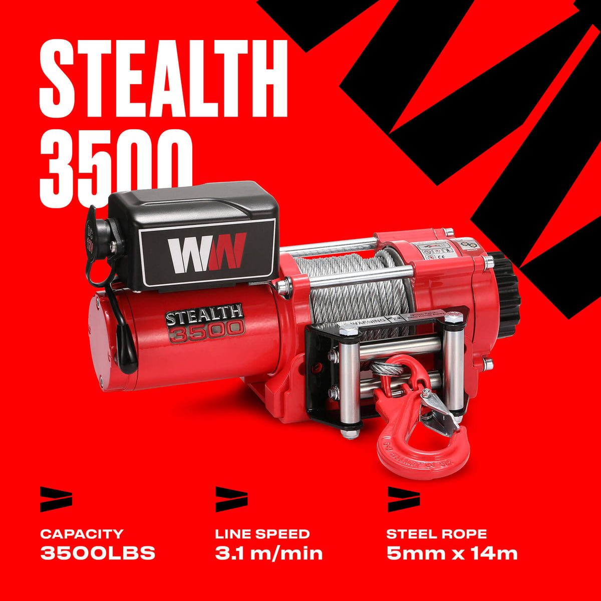 Stealth 3500lb Winch - 12v Steel Rope - Bimson Power