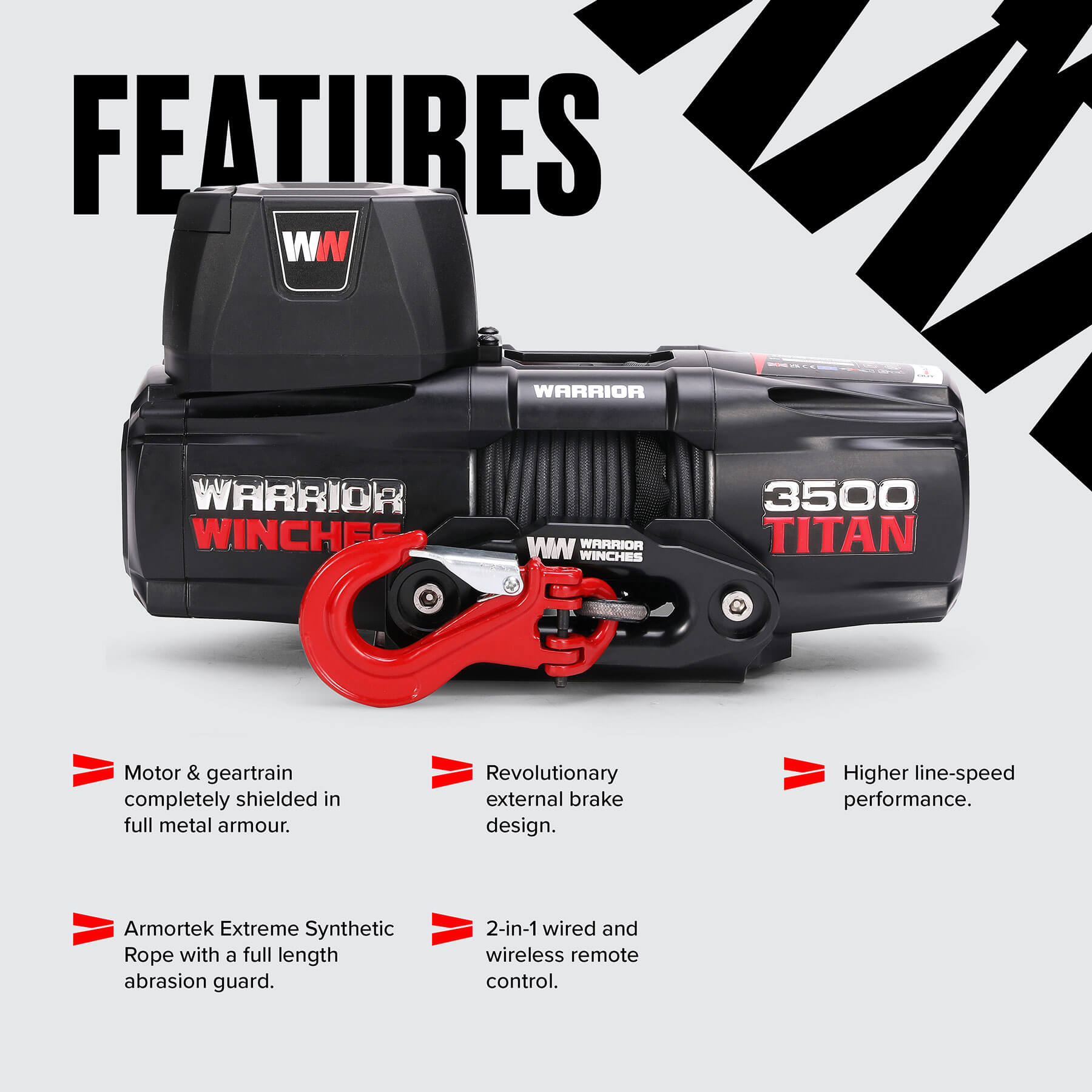 Titan 3500 Electric Winch - 12v Synthetic Rope - Bimson Power