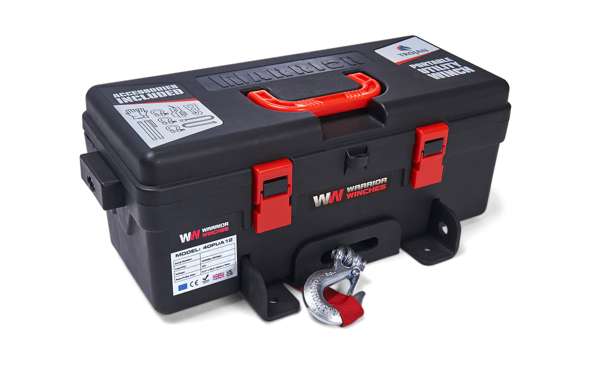 Warrior Trojan Portable 4000lb Winch - 12v Synthetic Rope