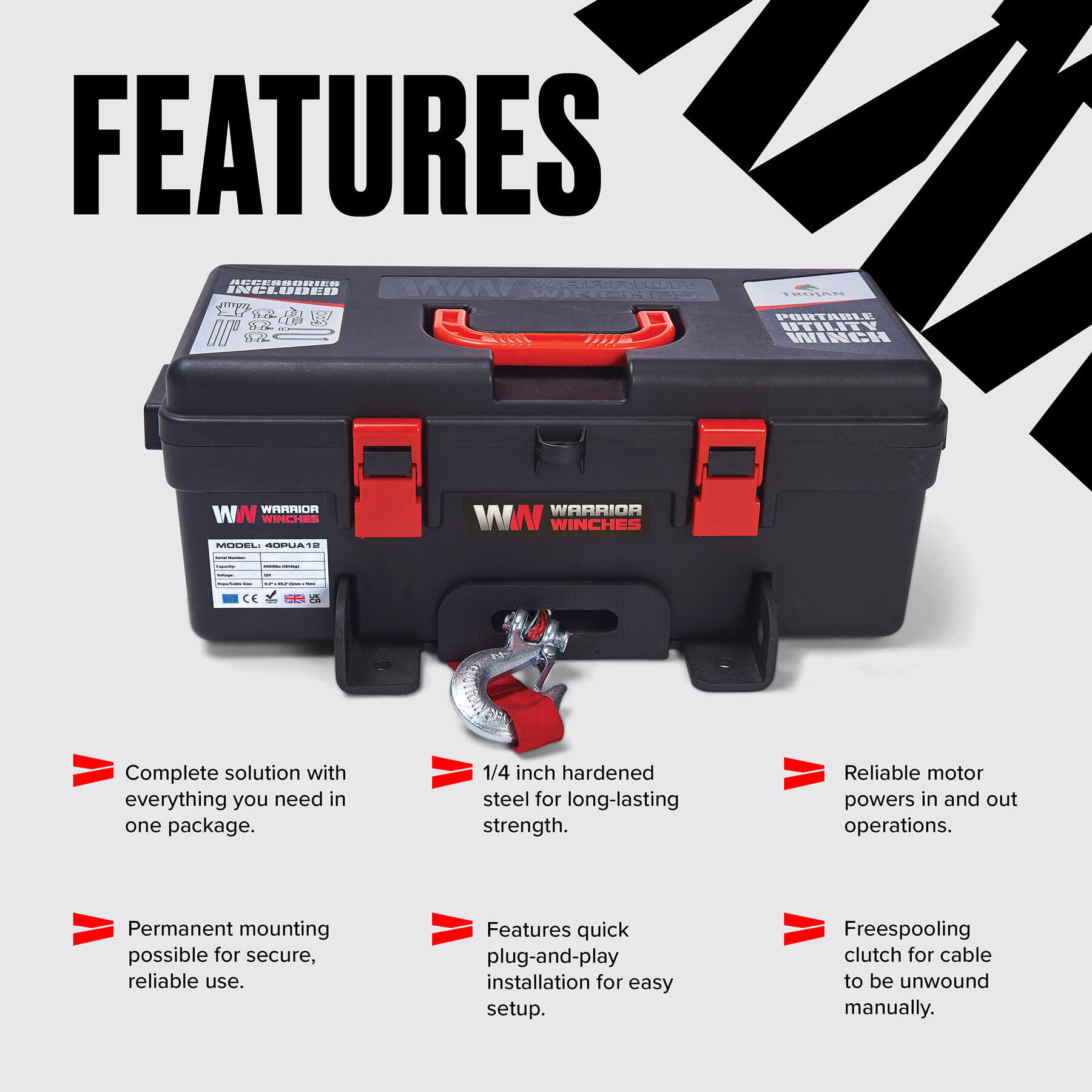 Trojan 4000 Portable Utility Winch - Synthetic Rope