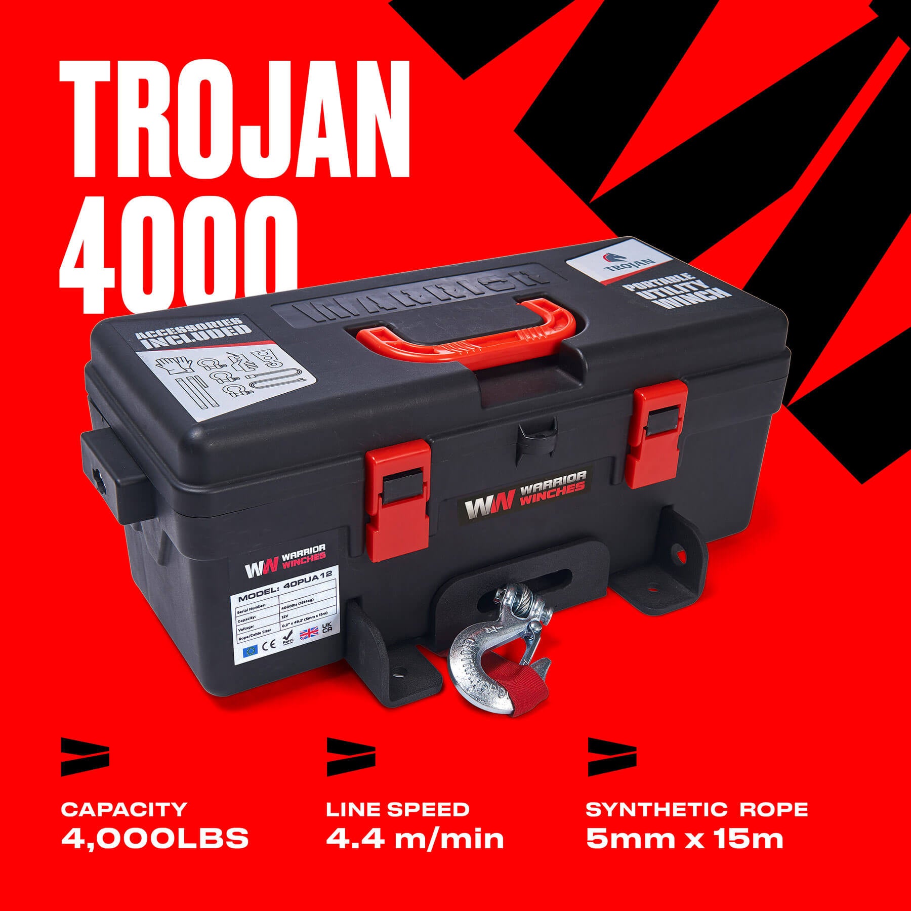Trojan 4000 Portable Utility Winch - Synthetic Rope