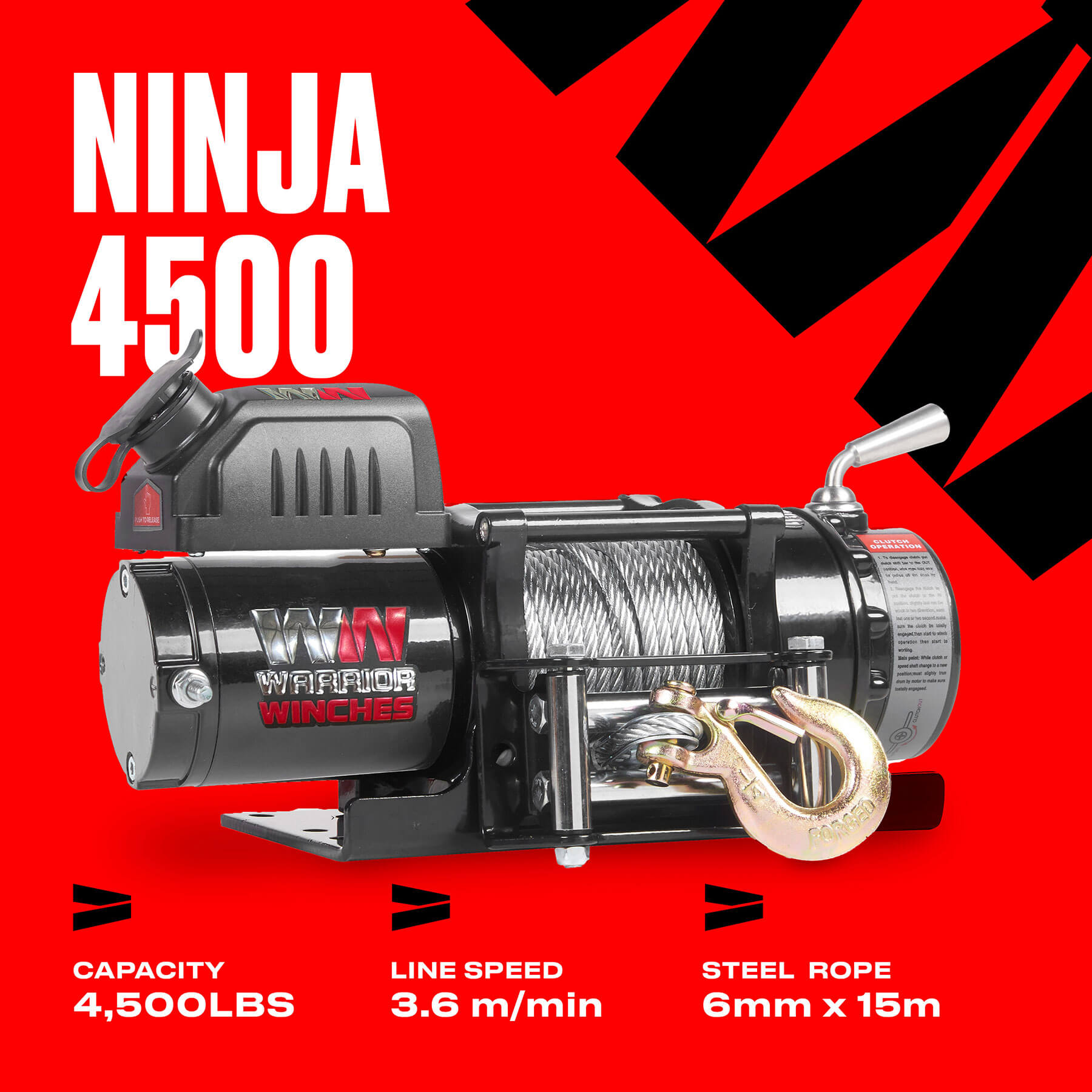 Ninja 4500 Electric Winch - 12v Steel Rope