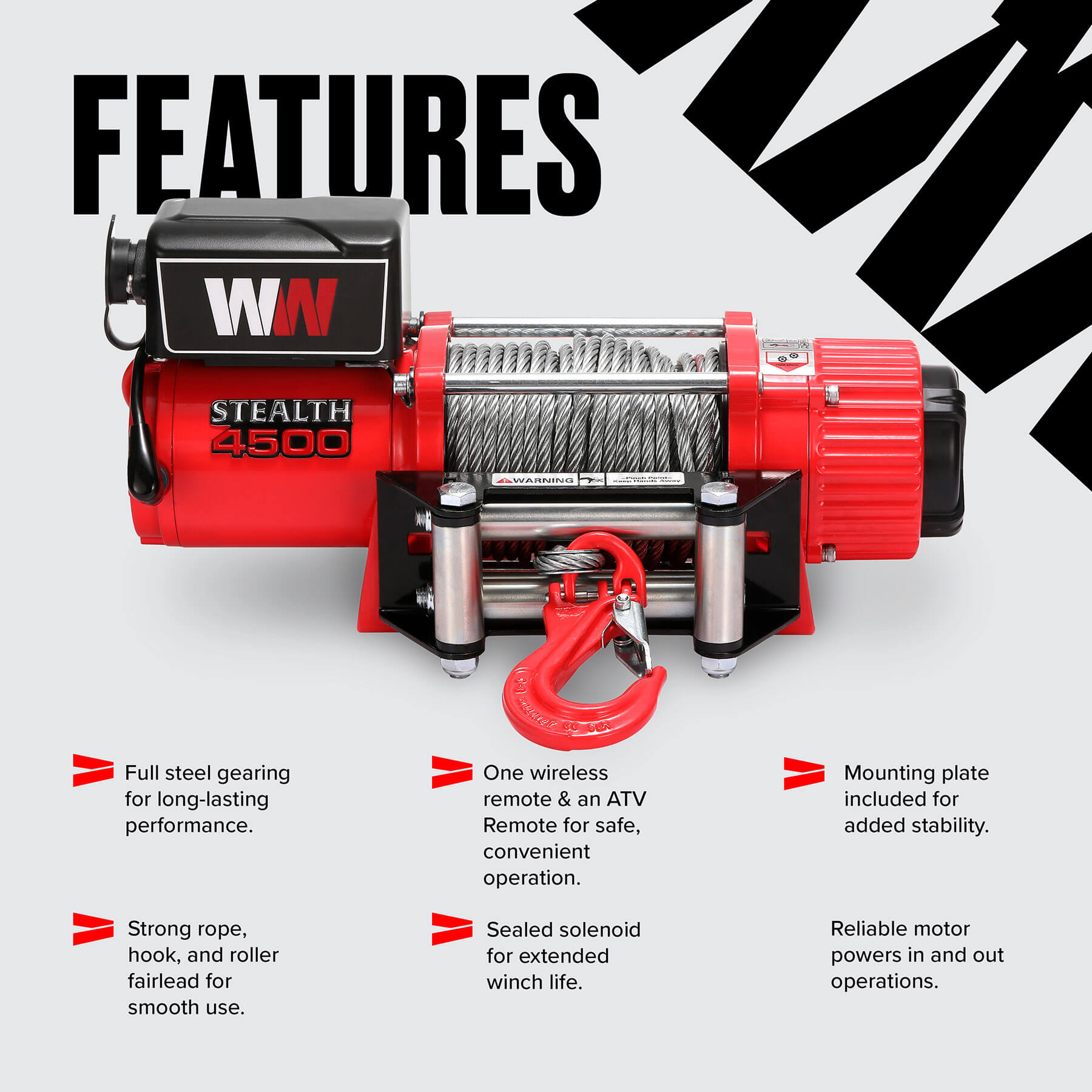 Stealth 4500lb Winch - 12v Steel Rope