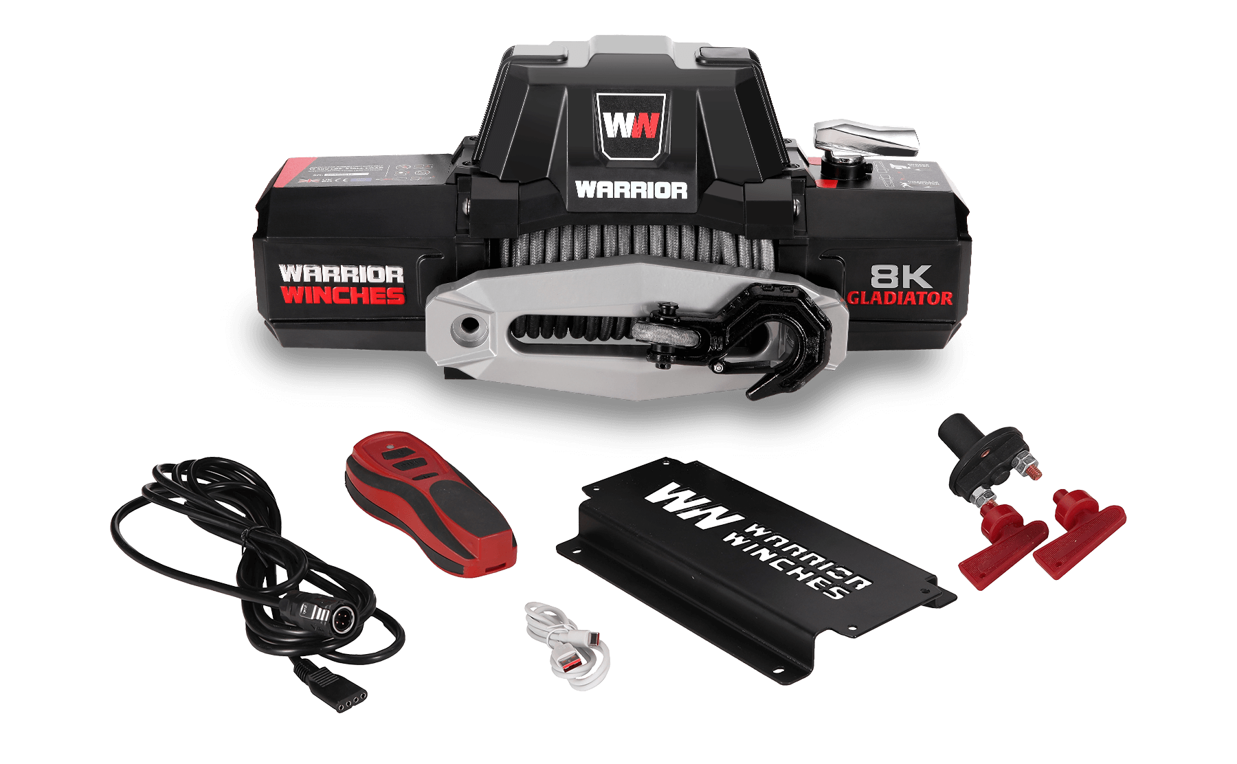 Gladiator F-Type 8000 Electric Winch - 12v Synthetic Rope - Bimson Power