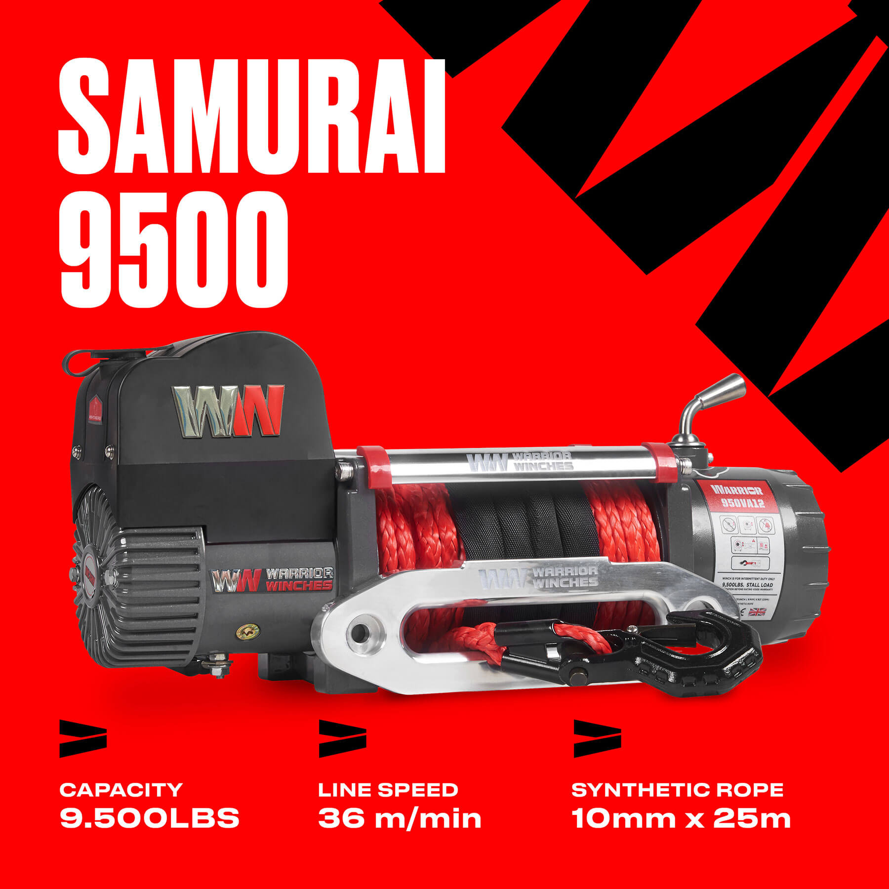 Samurai 9500 Electric Winch - 12v Synthetic Rope - Bimson Power