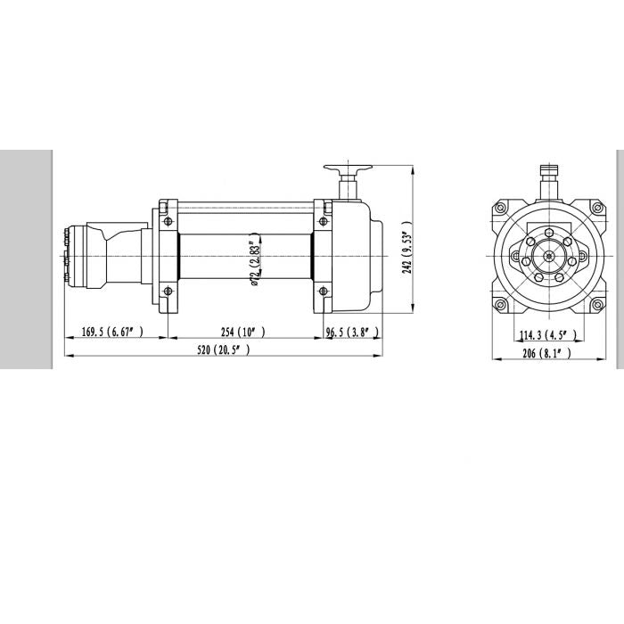 Warrior 10000NH Hydraulic Winch technical drawing 