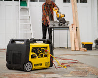 Generator in front of carpenter