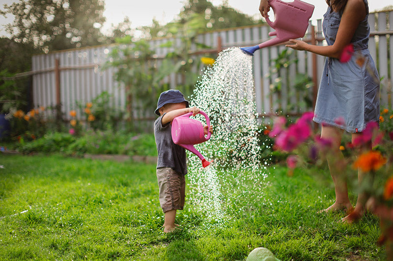 Mom and son in the garden