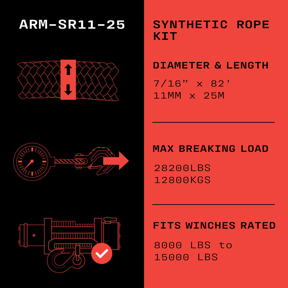Armortek Synthetic Rope 11mm x 25m - MBL 12,800kg