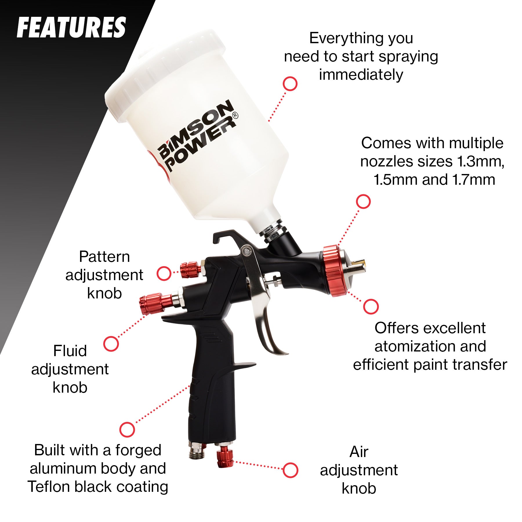 Gravity Spray Gun Kit - 3 Nozzle