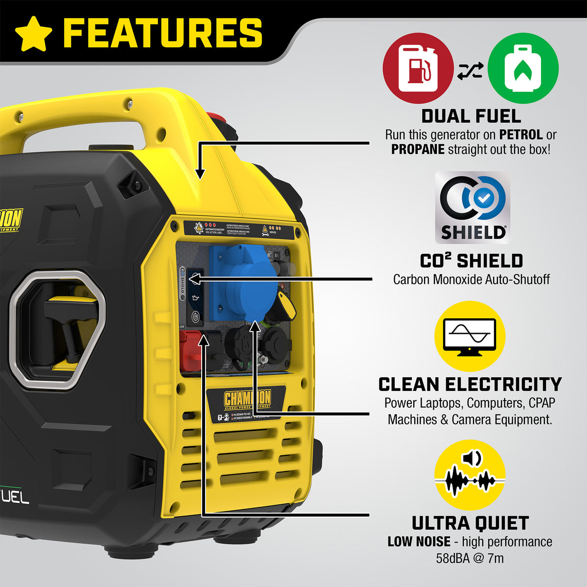 Champion 3000 Watt "Atom Fusion" LPG Dual Fuel Inverter Generator
