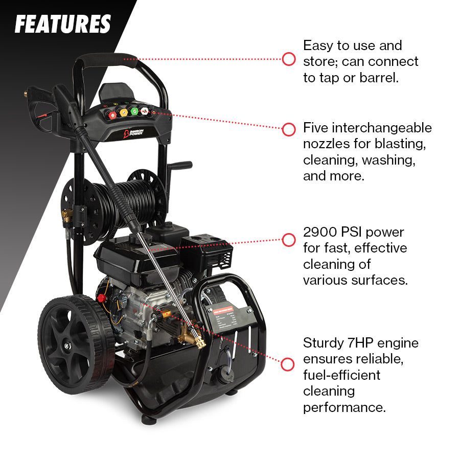 Bimson Power Petrol Pressure Washer 180 Bar (2900 PSI) 9 LPM - 30m hose