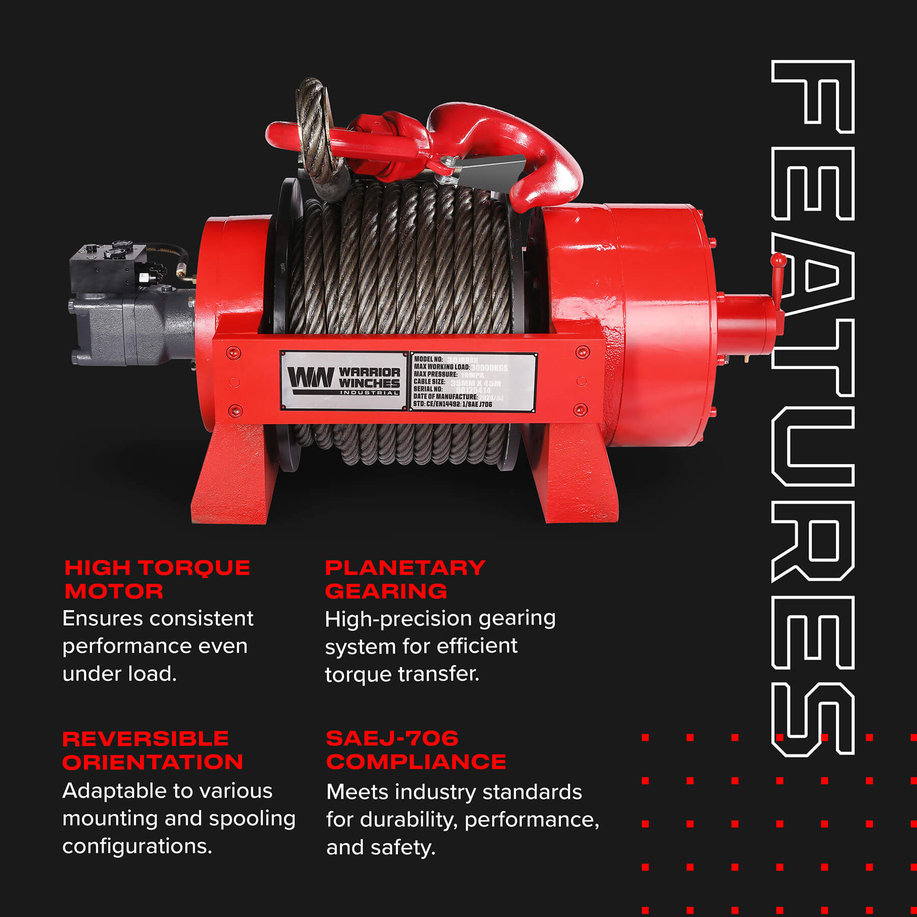 JR 30 Tonne Industrial Hydraulic Winch - Bimson Power
