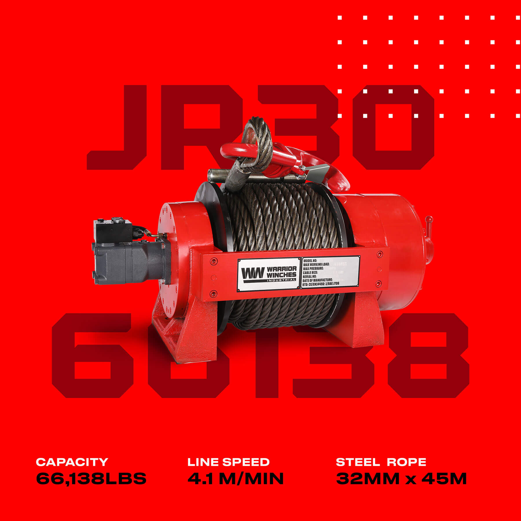 JR 30 Tonne Industrial Hydraulic Winch - Bimson Power