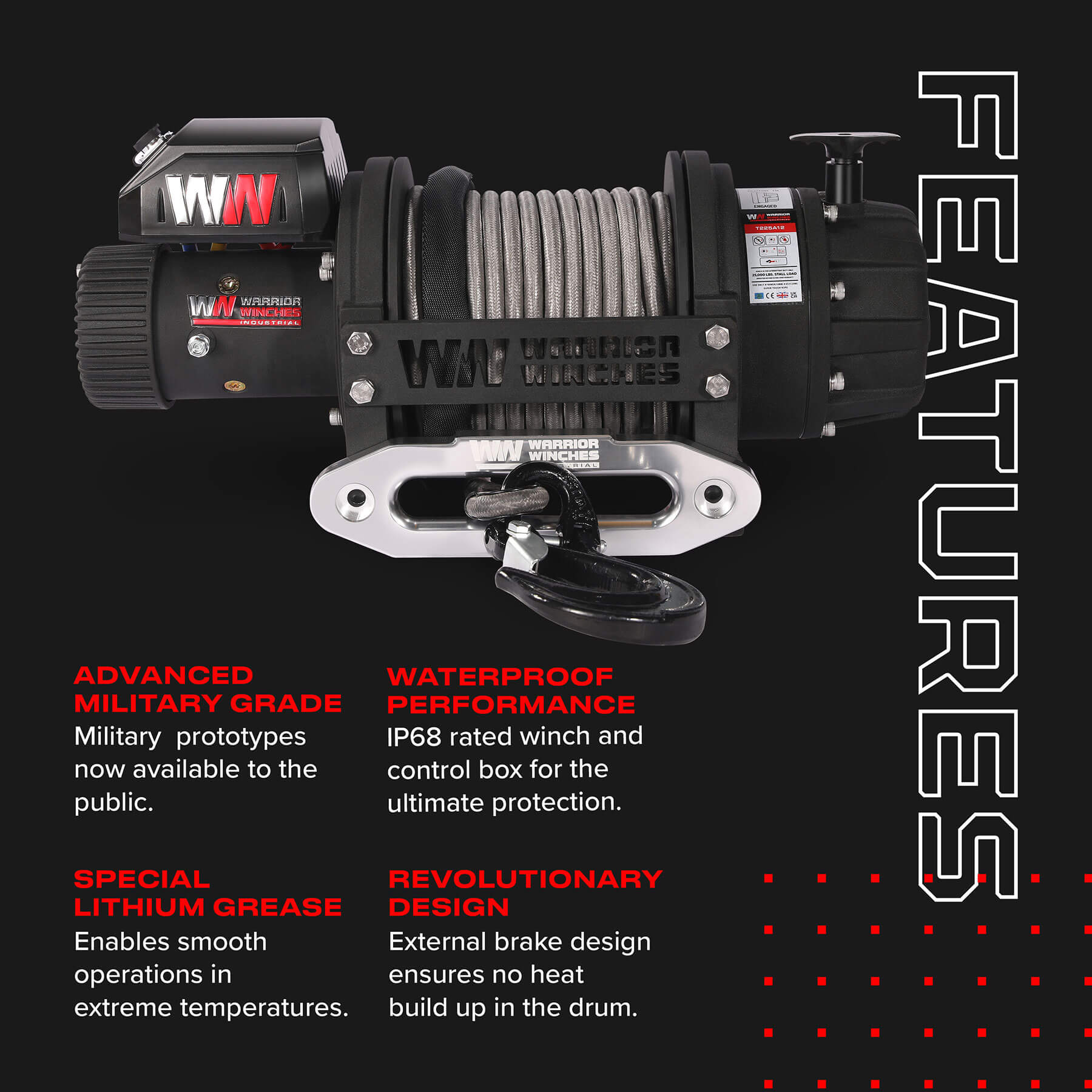 T1000 25000lb Electric Winch - 12v Synthetic Rope - Bimson Power