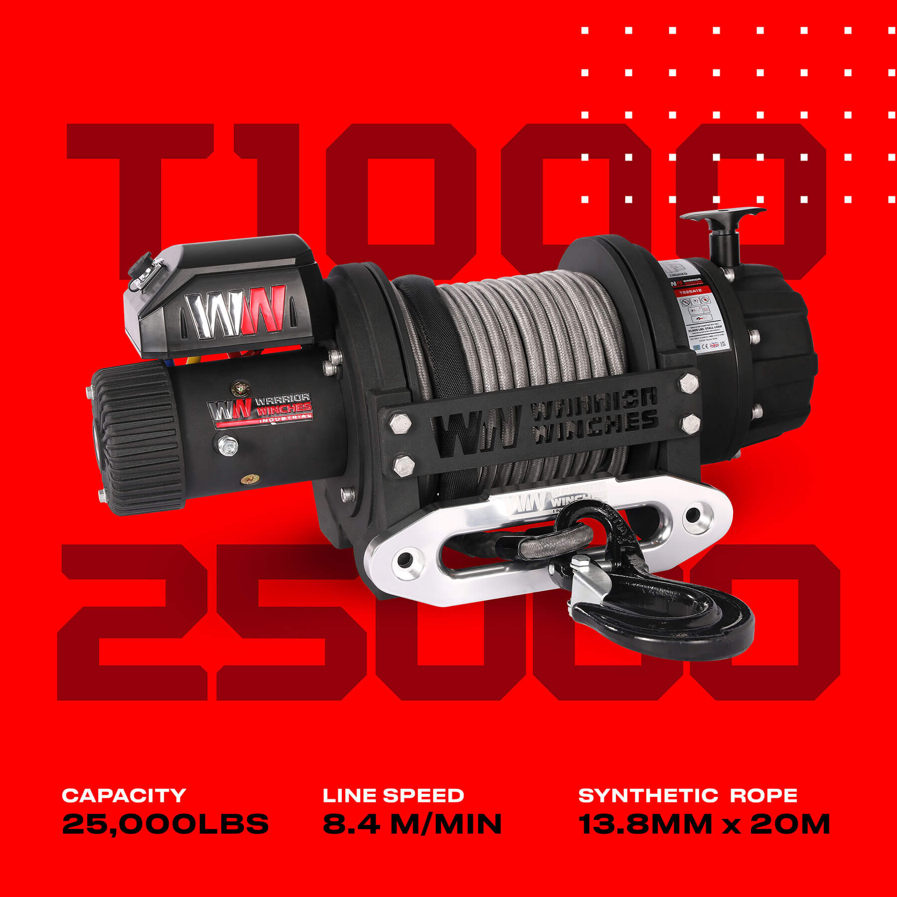 T1000 25000lb Electric Winch - 12v Synthetic Rope - Bimson Power