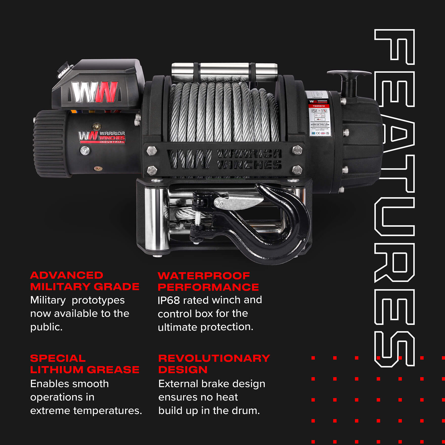 T1000 25000lb Electric Winch - 12v Steel Rope