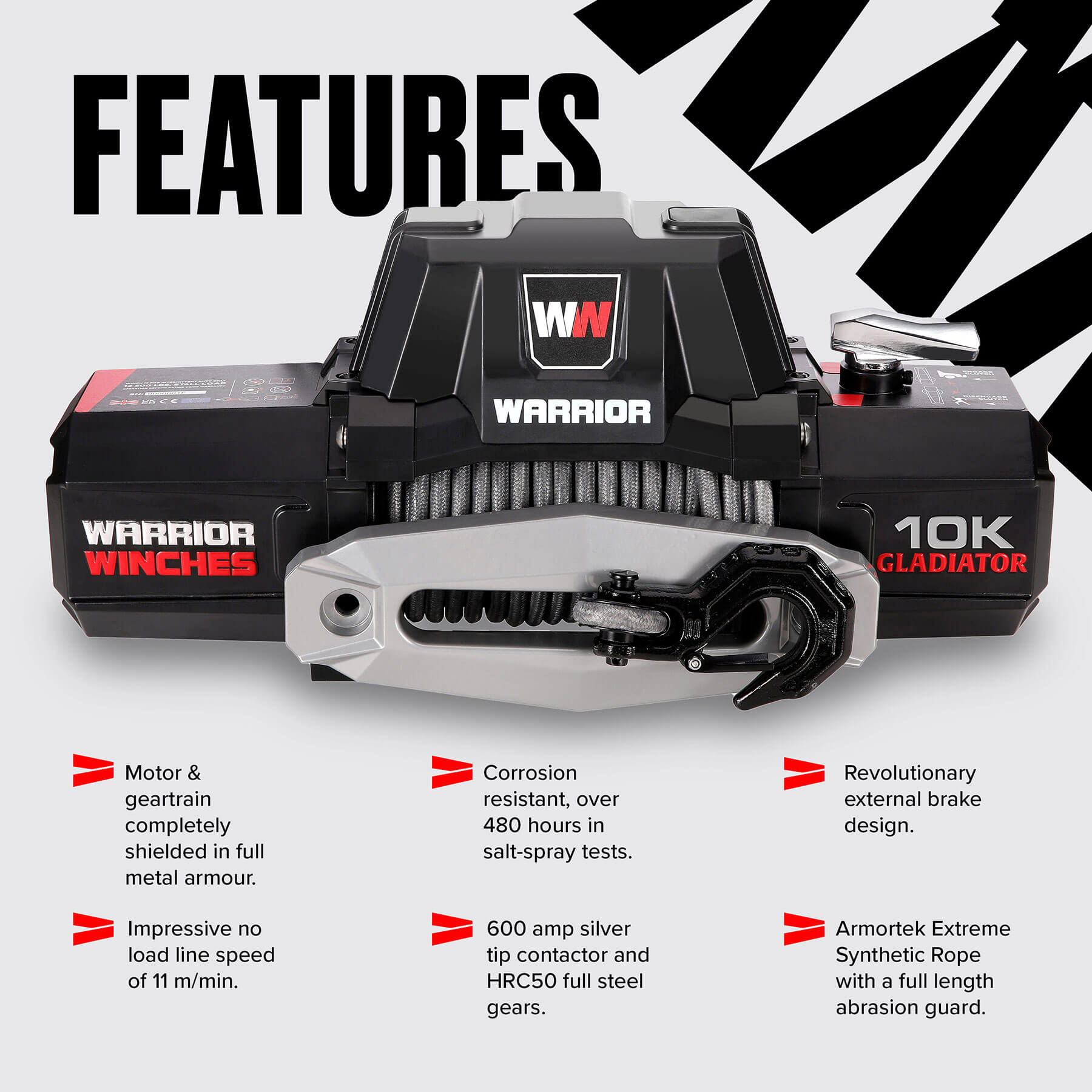 Gladiator F-Type 10000 Electric Winch - 12v Synthetic Rope - Bimson Power