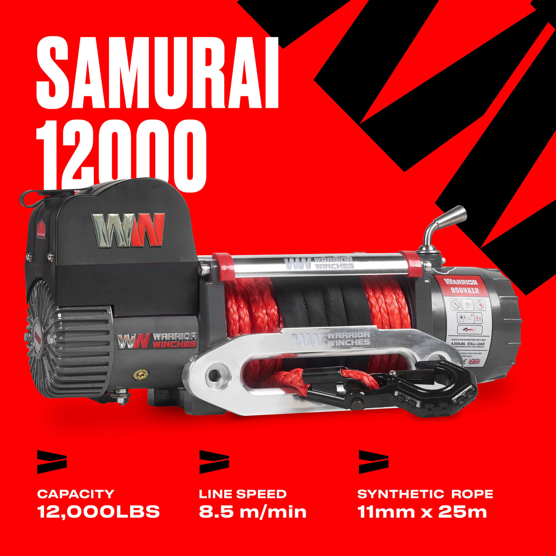 Samurai 12000 Electric Winch - 24v Synthetic Rope - Bimson Power